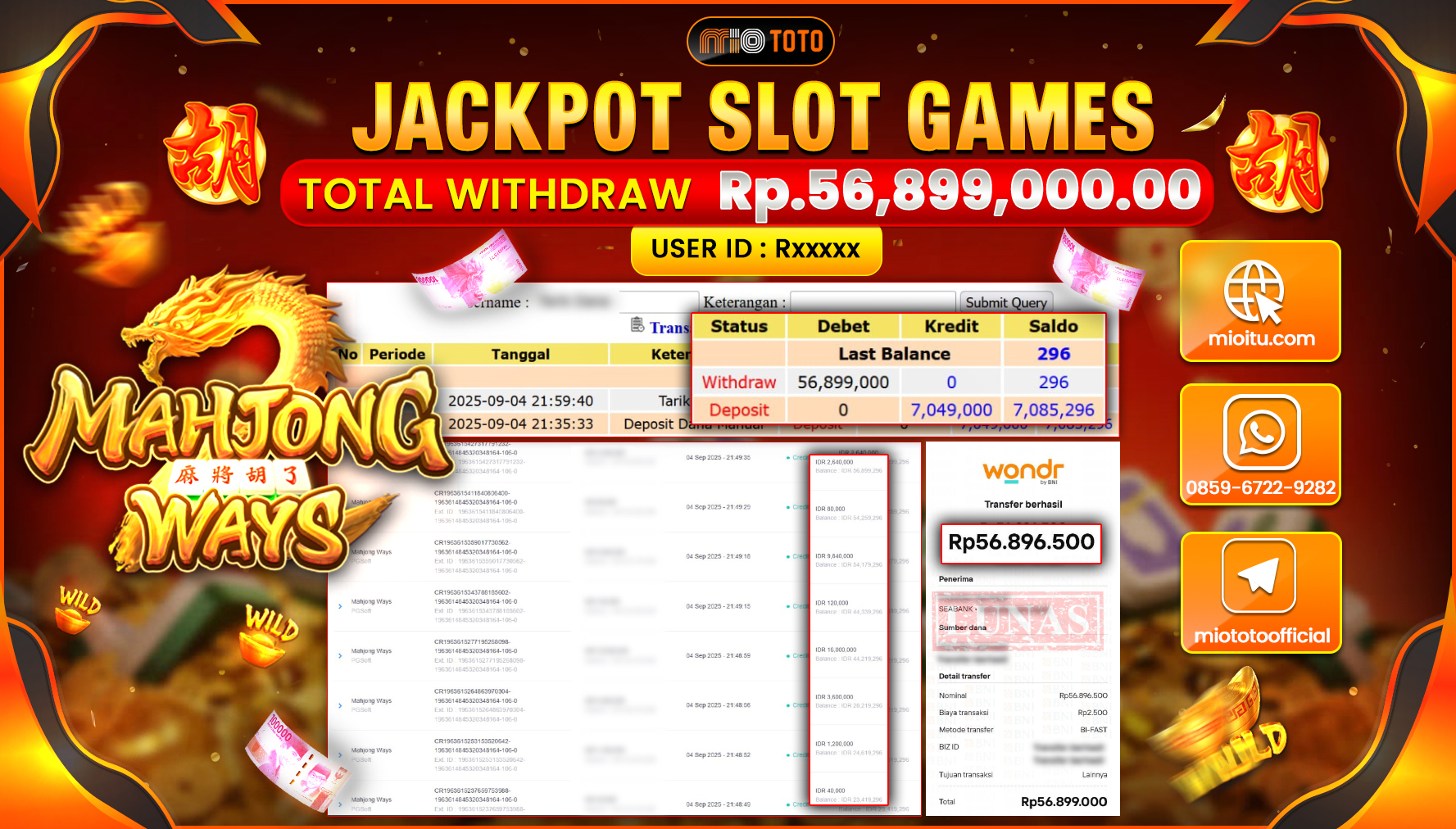 JACKPOT SLOT MAHJONG WAYS Rp.56,899,000 DI BAYAR TUNAI !!!