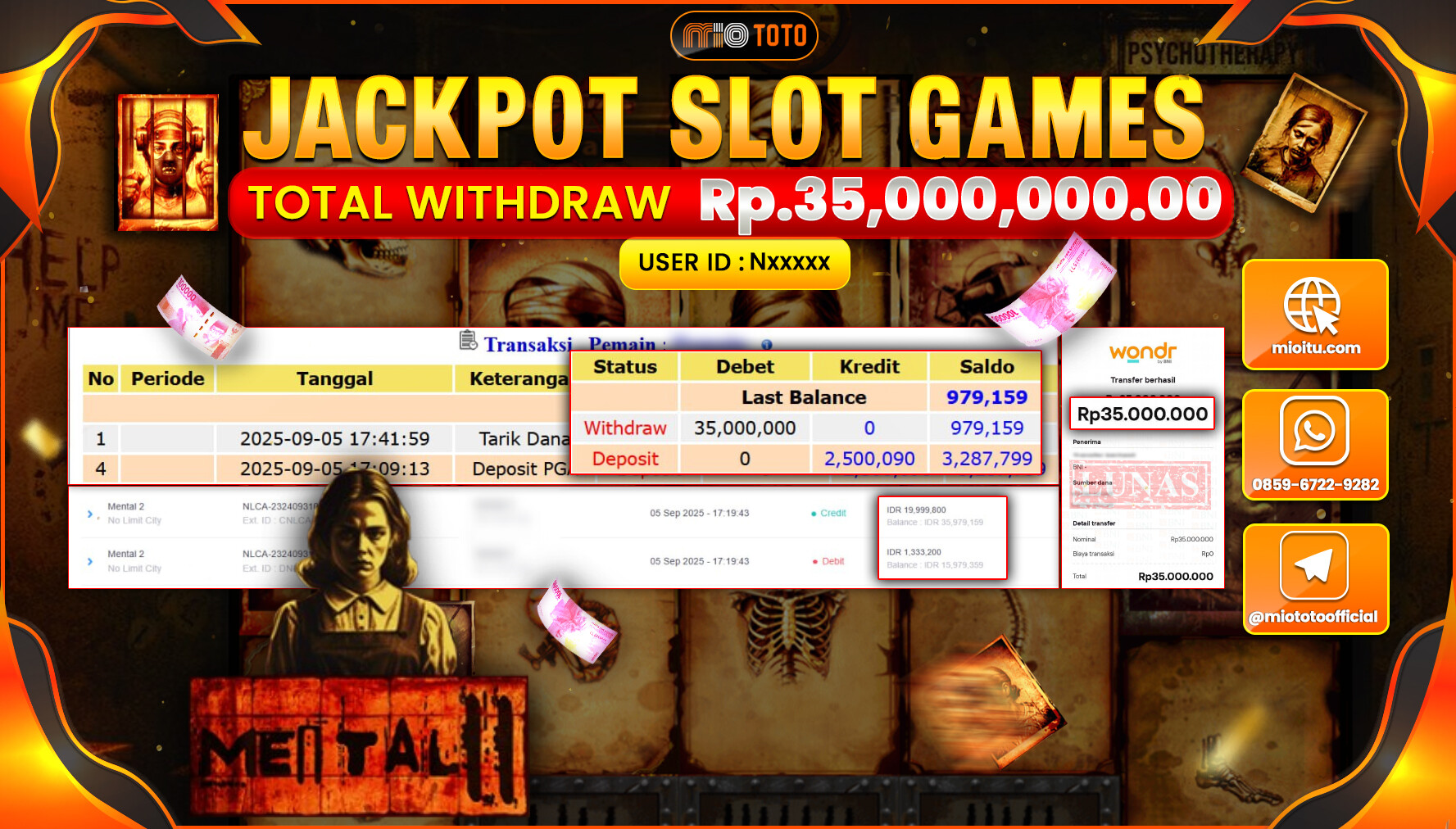 JACKPOT SLOT MENTAL 2  Rp.35,000,000 DI BAYAR TUNAI !!!