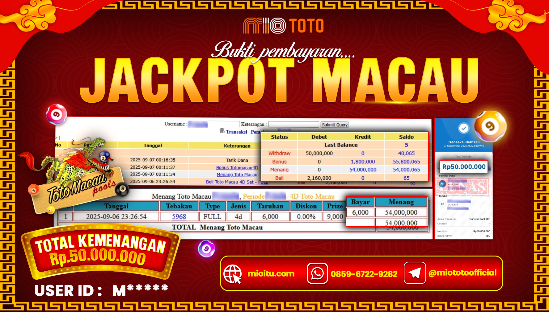 JACKPOT TOGEL TOTO MACAU 4D POOLS Rp.50,000,000 DI BAYAR TUNAI !!!