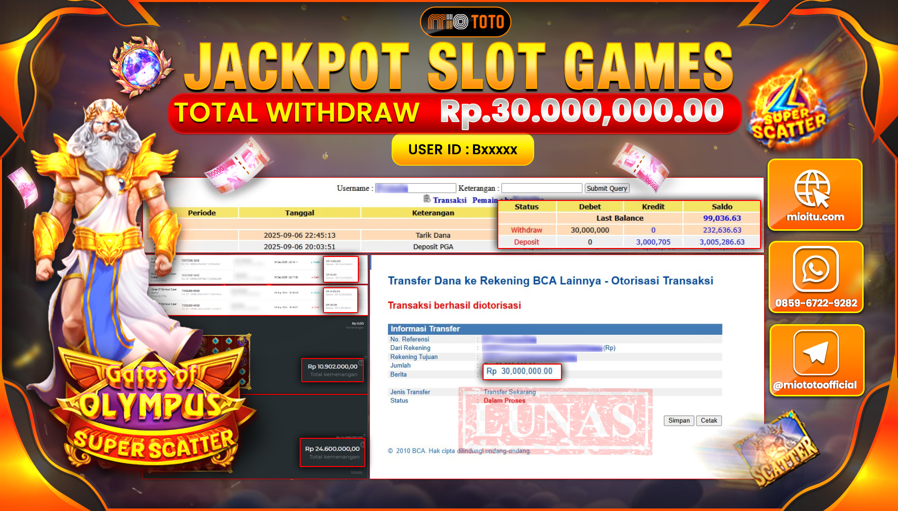 JACKPOT SLOT GATES OF OLYMPUS SUPER SCATTER Rp.30,000,000 DI BAYAR TUNAI !!!