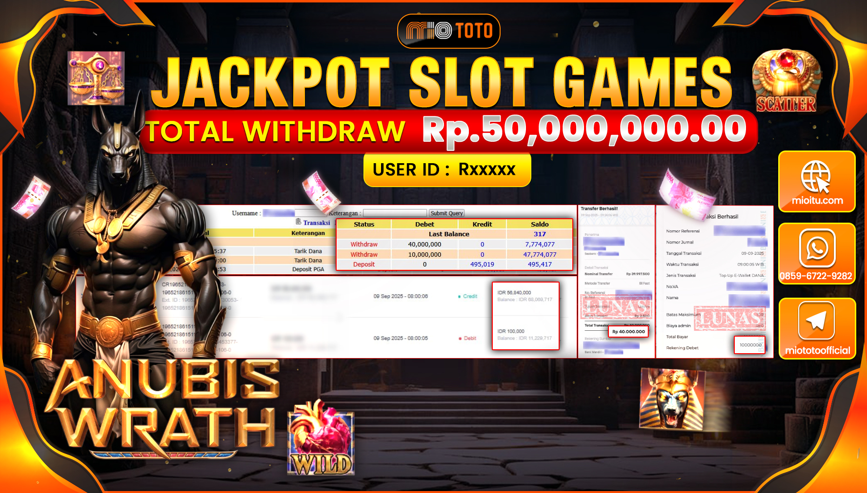 JACKPOT SLOT ANUBIS WRATH Rp50,000,000 DI BAYAR TUNAI !!!