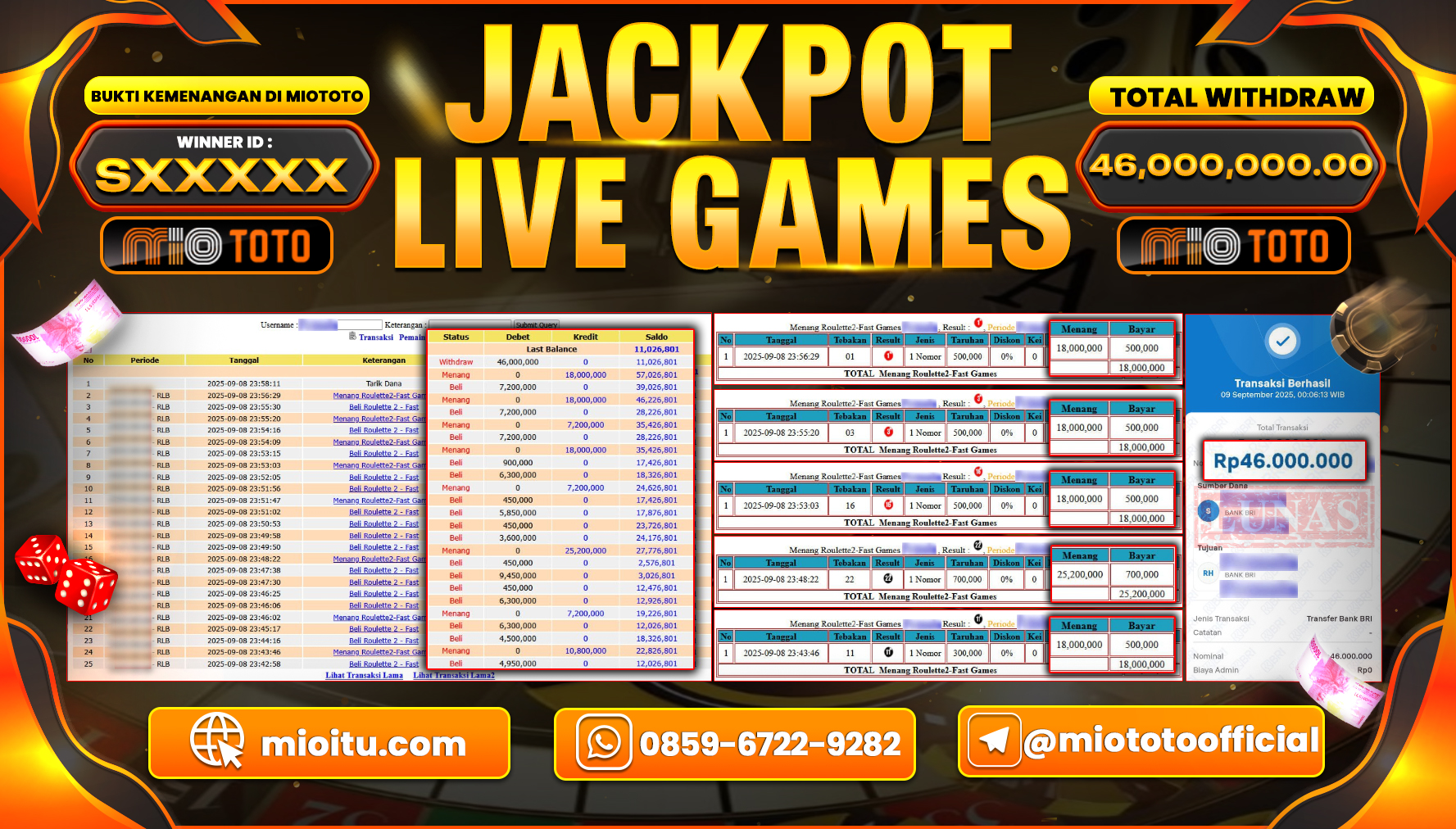 JACKPOT LIVE GAME ROULETTE 2  FAST Rp.46.,000,000 DI BAYAR TUNAI !!!