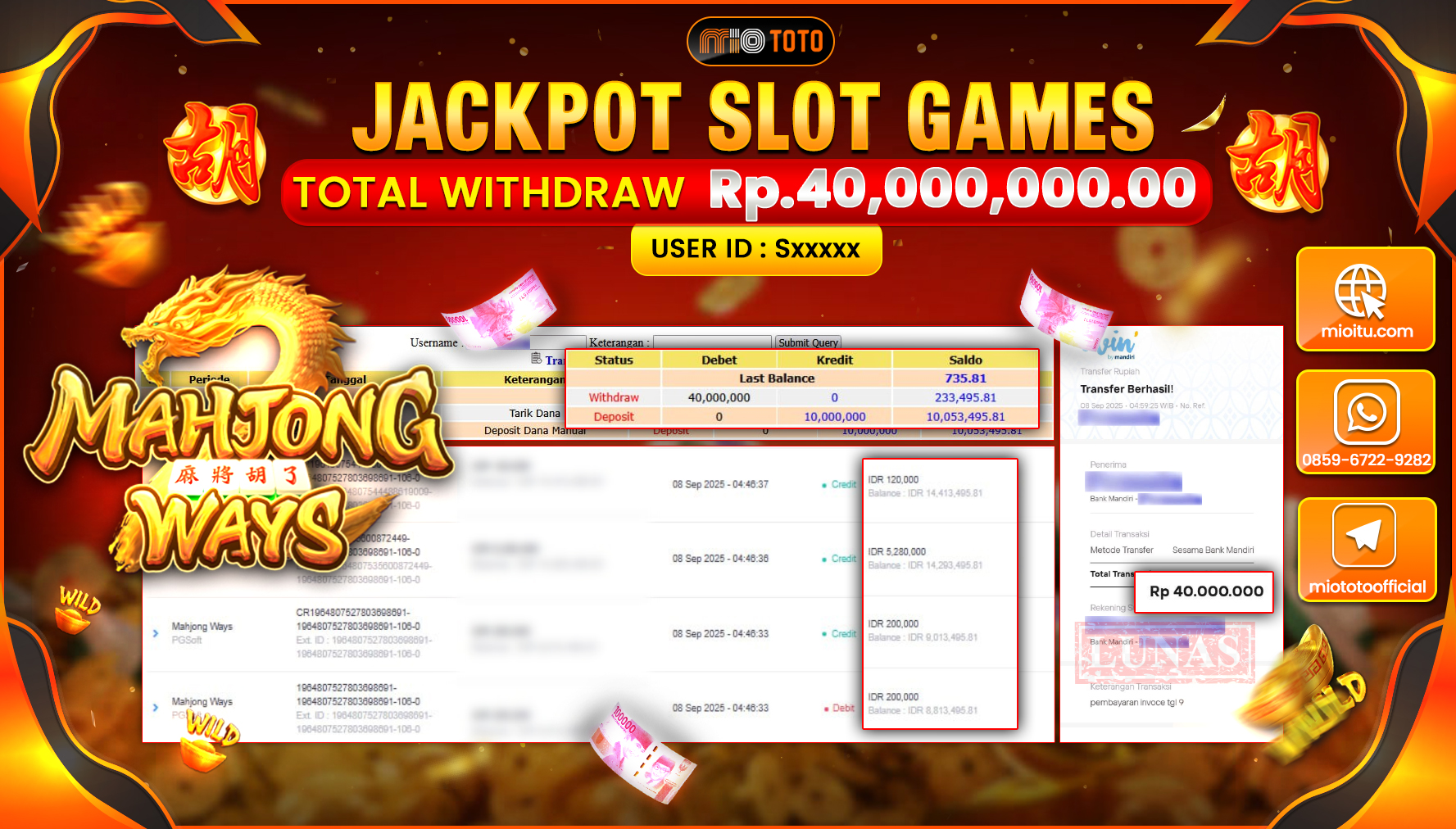 JACKPOT SLOT MAHJONG WAYS Rp.40,000,000 DI BAYAR TUNAI !!!