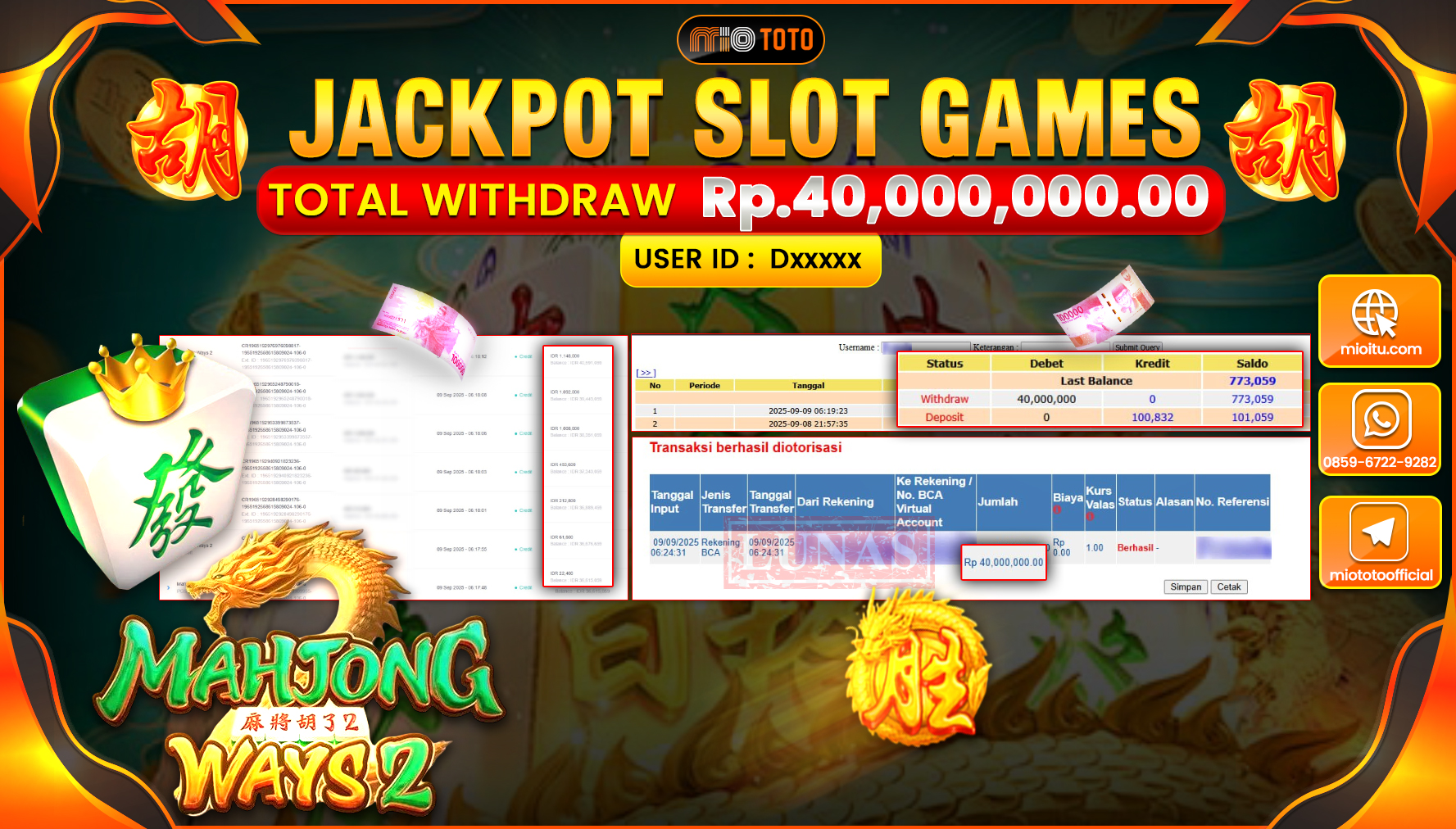 JACKPOT SLOT MAHJONG WAYS 2 Rp.40,000,000 DI BAYAR TUNAI !!!