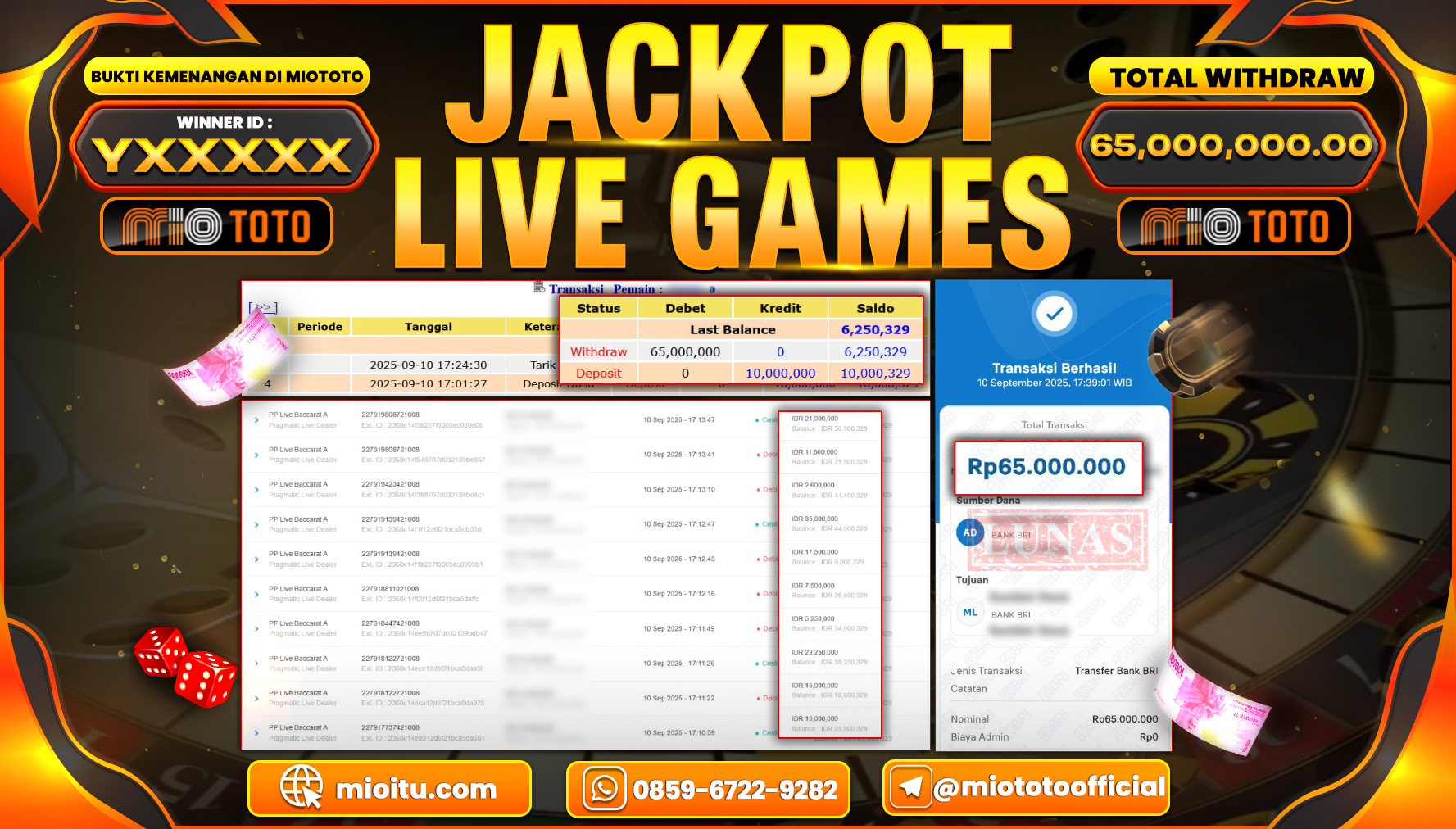 JACKPOT PRAGMATIC LIVE GAME BACCARAT Rp.65,000,000 DI BAYAR TUNAI !!!