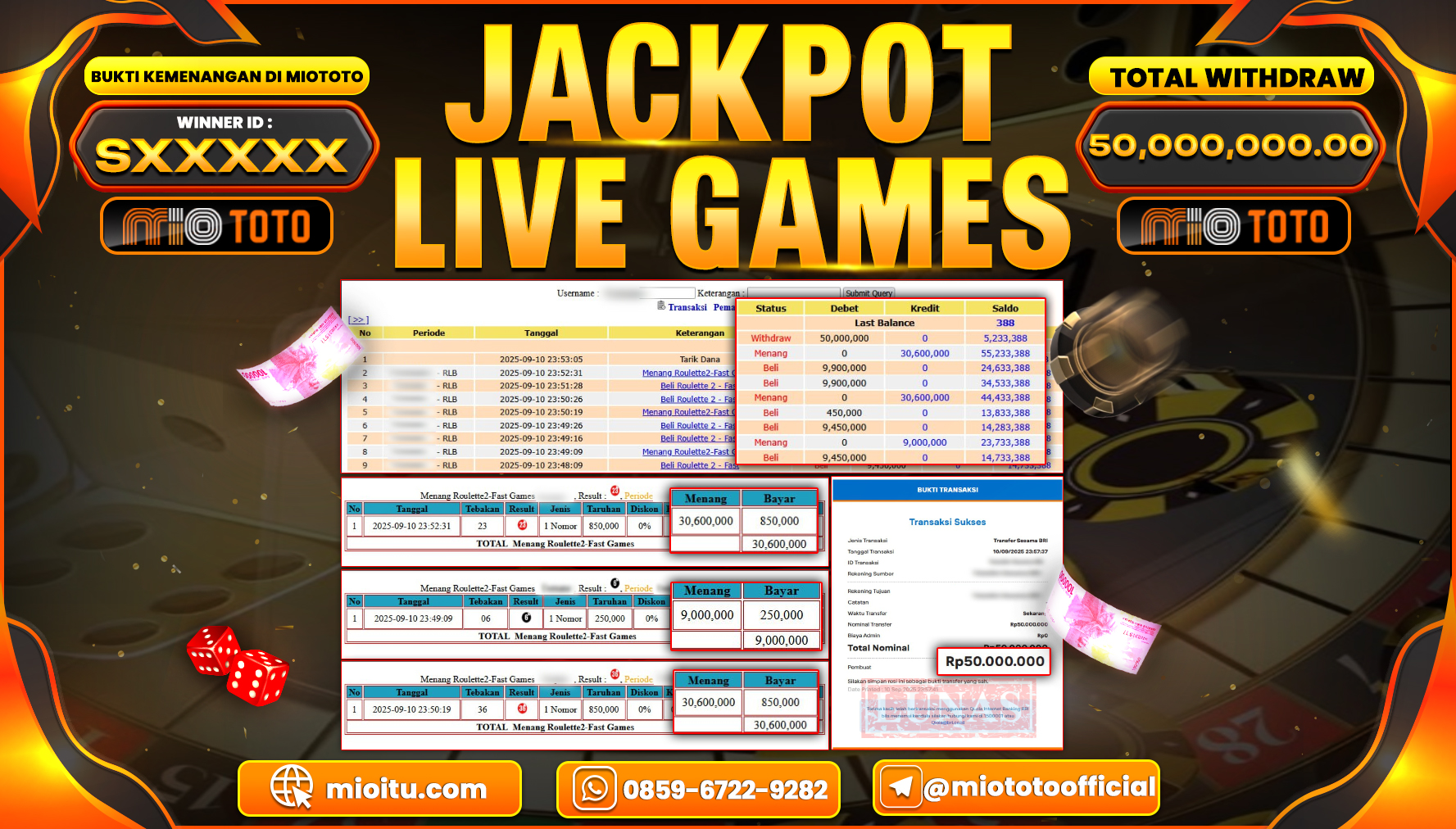 JACKPOT LIVE GAME ROULETTE 2  FAST Rp.50.,000,000 DI BAYAR TUNAI !!!