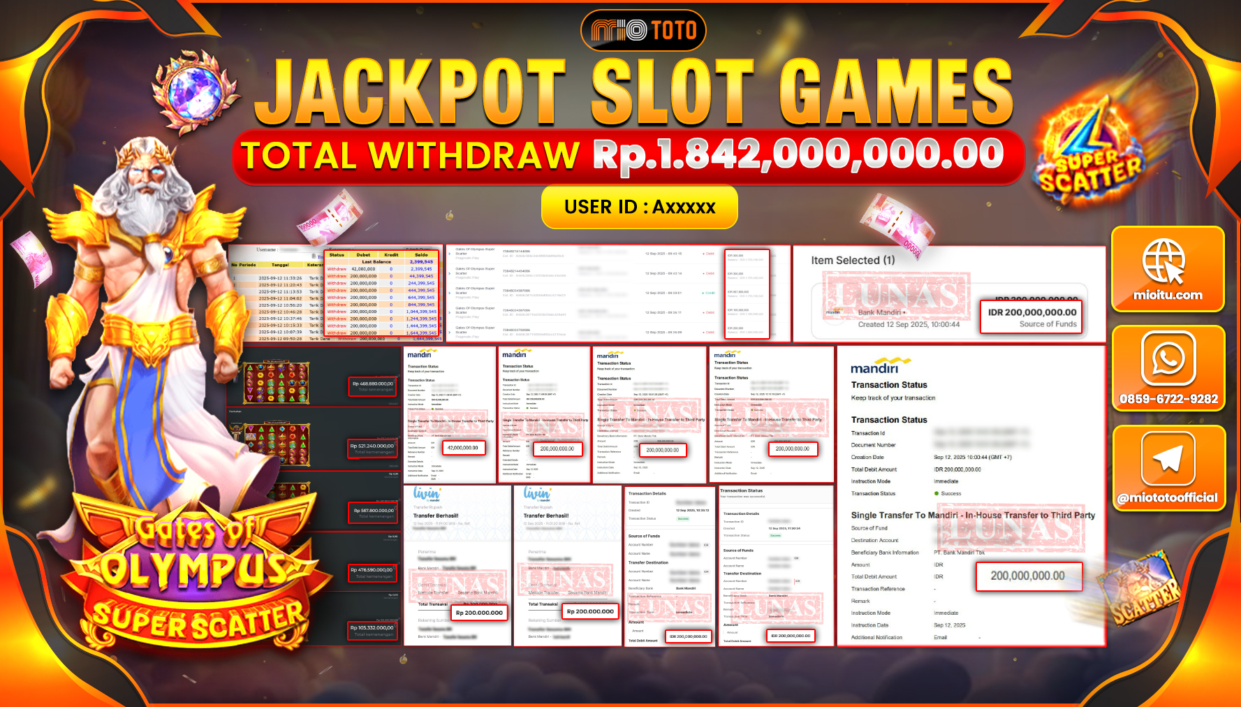 JACKPOT SLOT GATES OF OLYMPUS SUPER SCATTER Rp.1,842,000,000 DI BAYAR TUNAI !!!