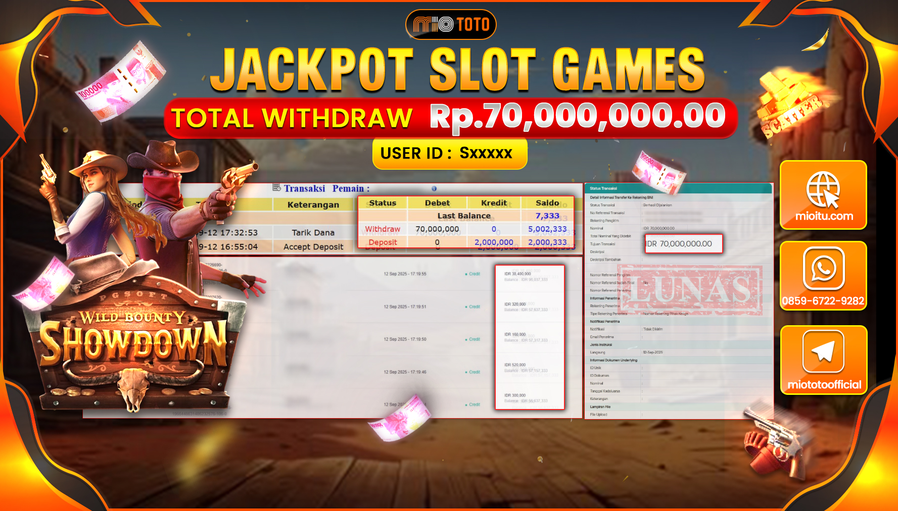 JACKPOT SLOT WILD BOUNTY SHOWDOWN Rp70,000,000 DI BAYAR TUNAI !!!