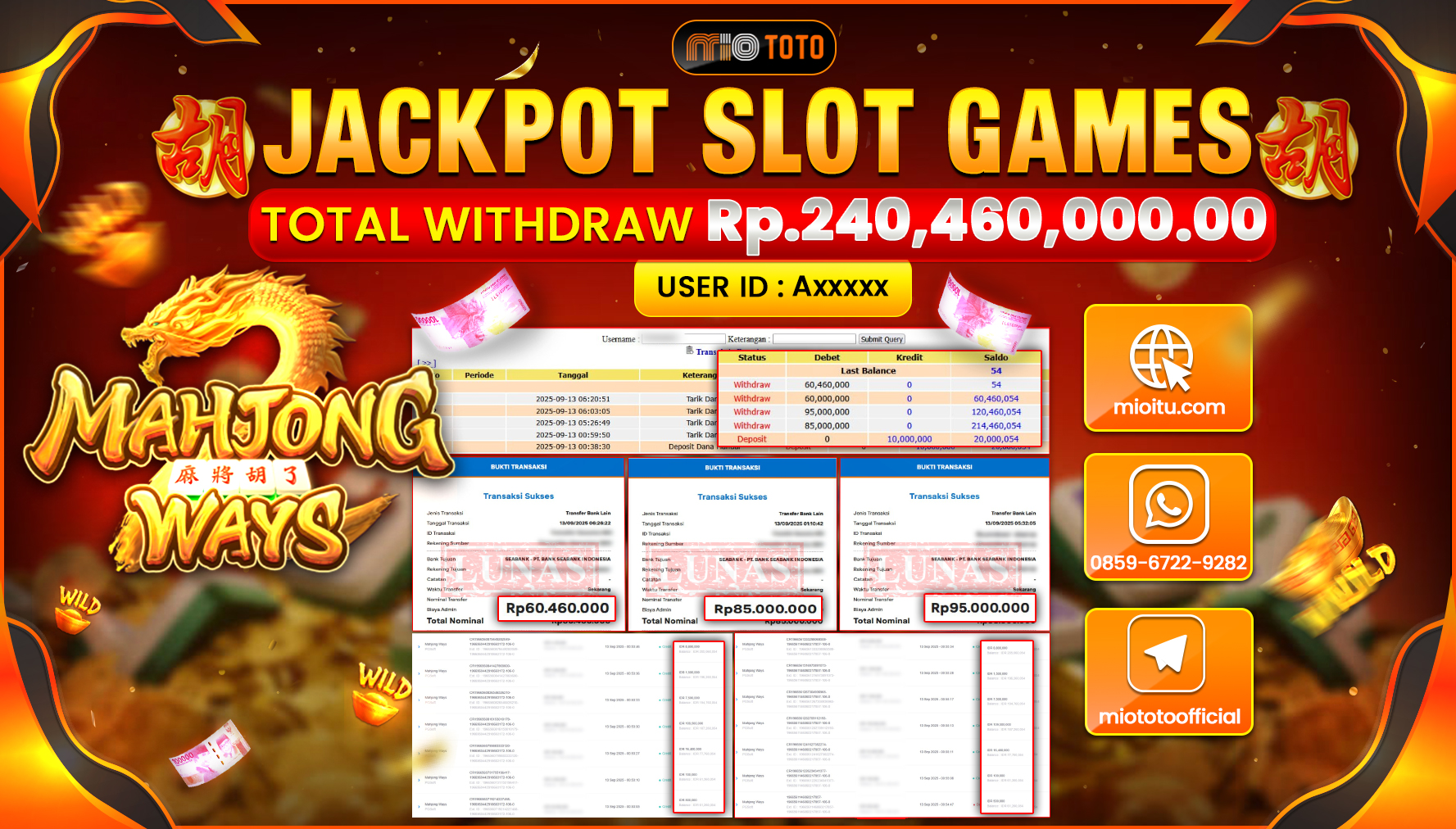JACKPOT SLOT MAHJONG WAYS Rp.240,460,000 DI BAYAR TUNAI !!!