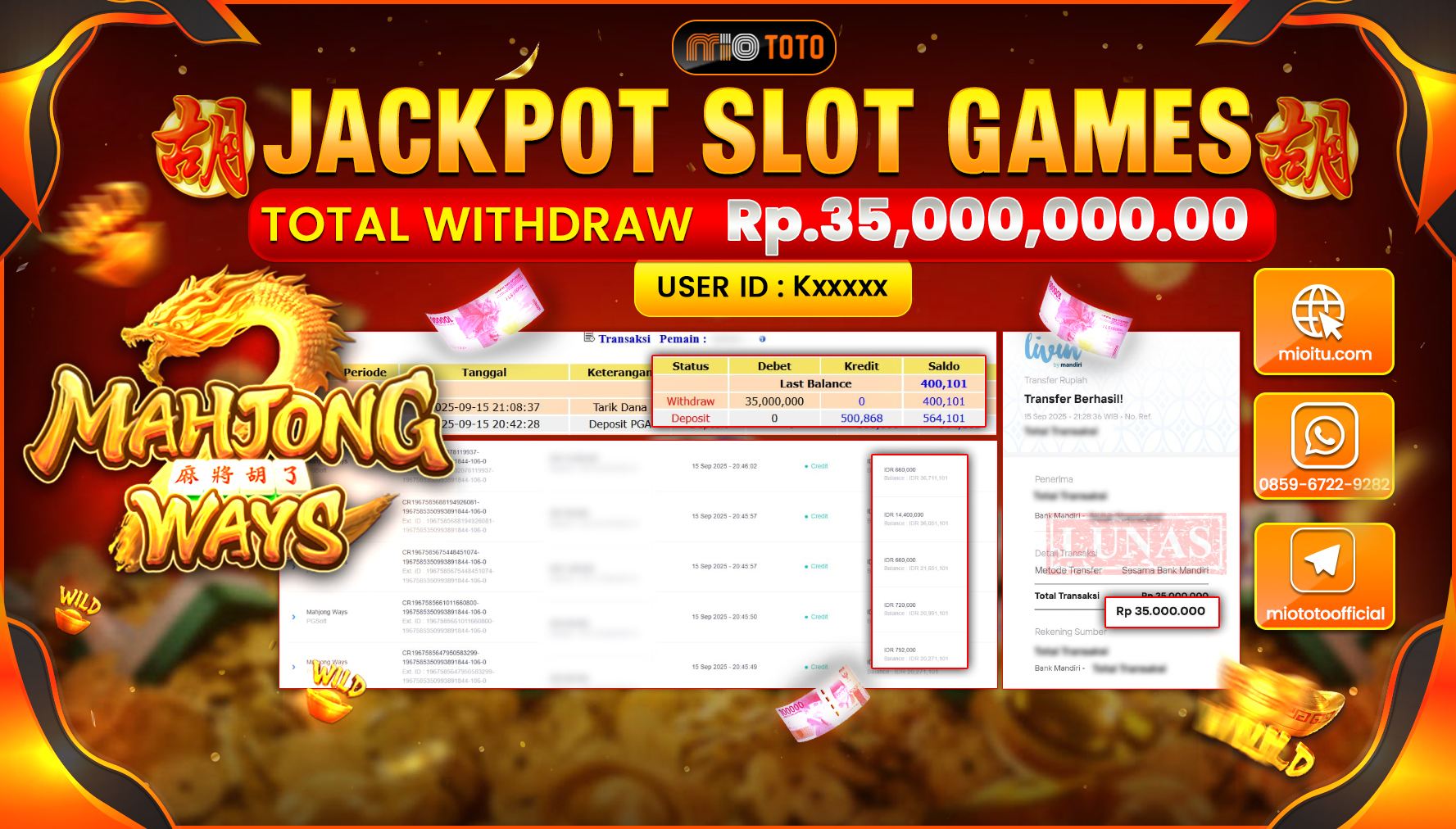 JACKPOT SLOT MAHJONG WAYS Rp.35,000,000 DI BAYAR TUNAI !!!