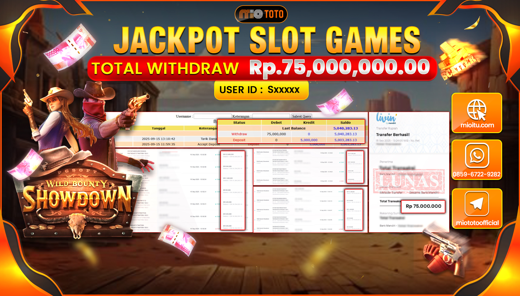JACKPOT SLOT WILD BOUNTY SHOWDOWN Rp75,000,000 DI BAYAR TUNAI !!!