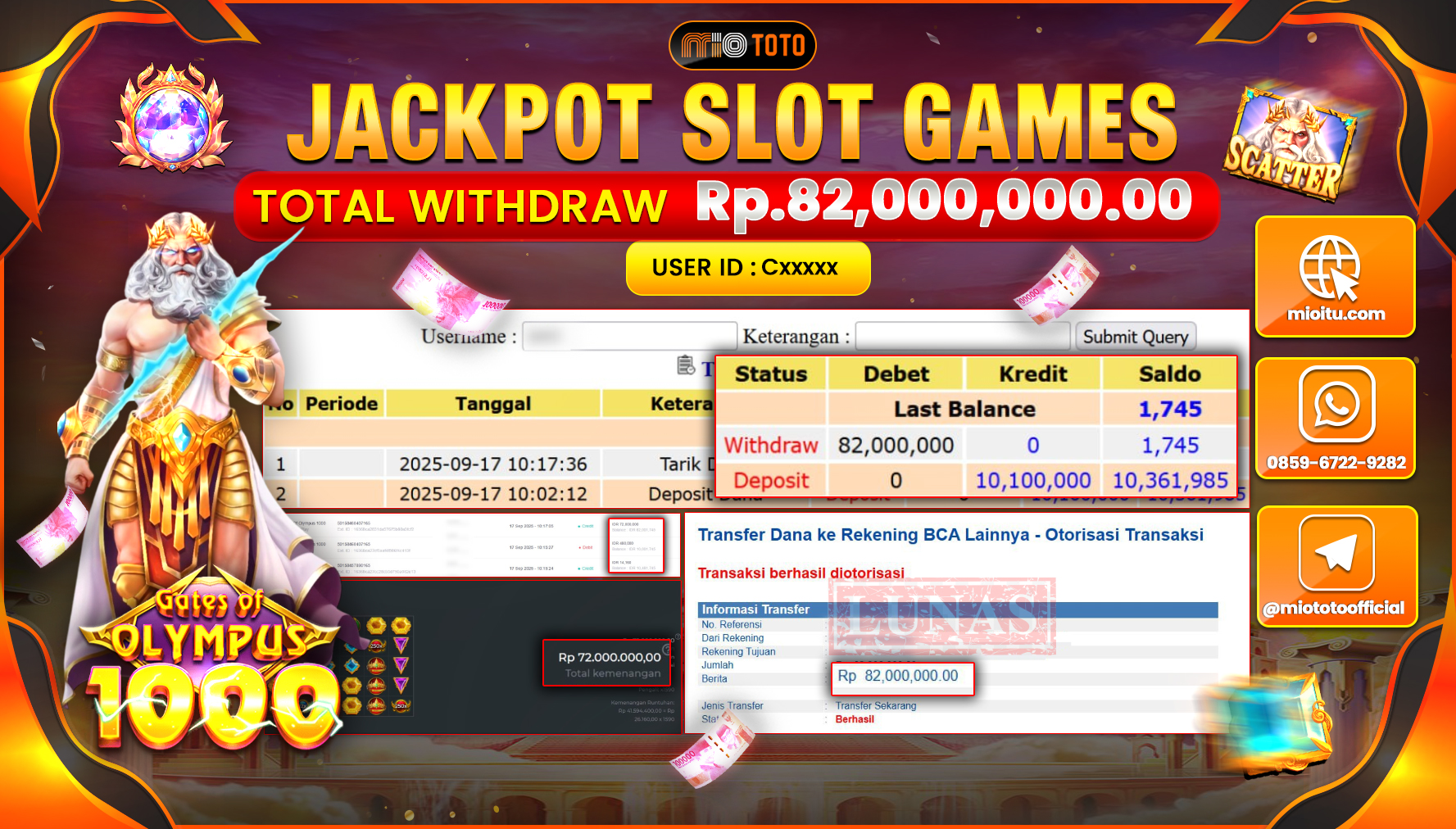 JACKPOT SLOT GATES OF OLYMPUS 1000 Rp.82,000,000 DI BAYAR TUNAI !!!
