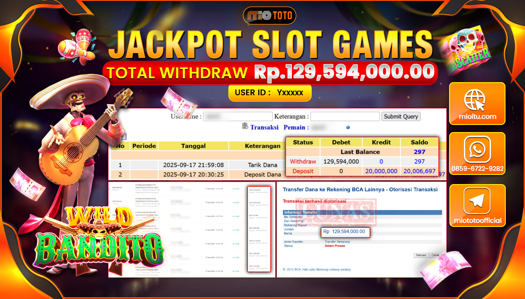 JACKPOT SLOT WILD BANDITO Rp129,594,000 DI BAYAR TUNAI !!!