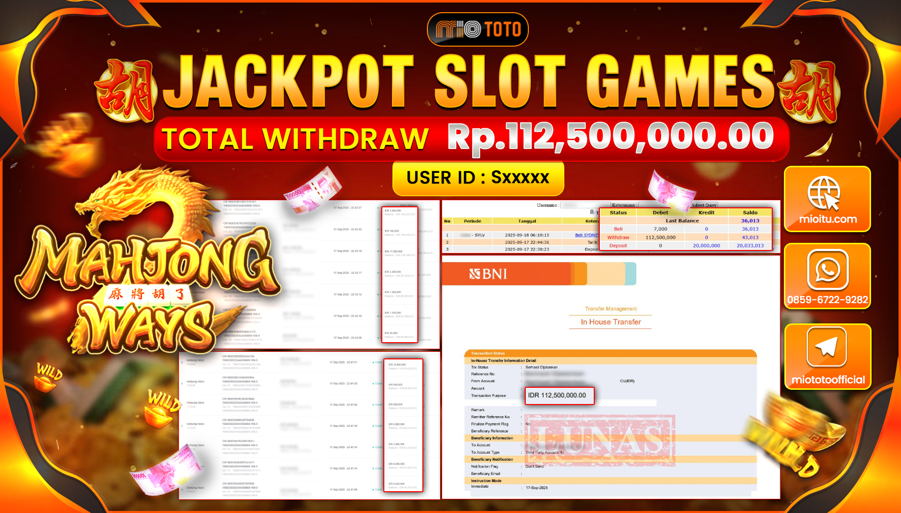 JACKPOT SLOT MAHJONG WAYS Rp.112,500,000 DI BAYAR TUNAI !!!
