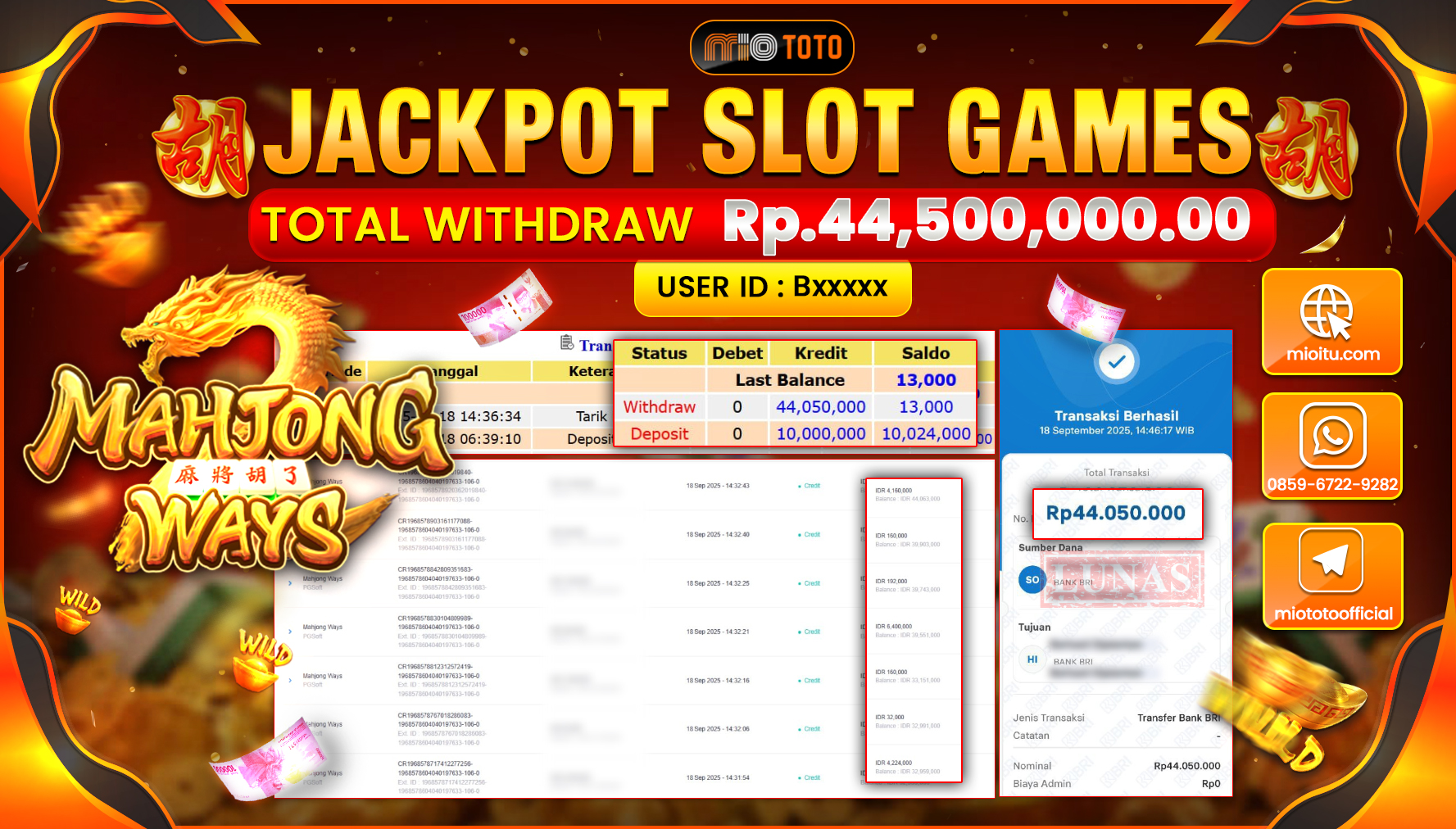 JACKPOT SLOT MAHJONG WAYS Rp.44,500,000 DI BAYAR TUNAI !!!