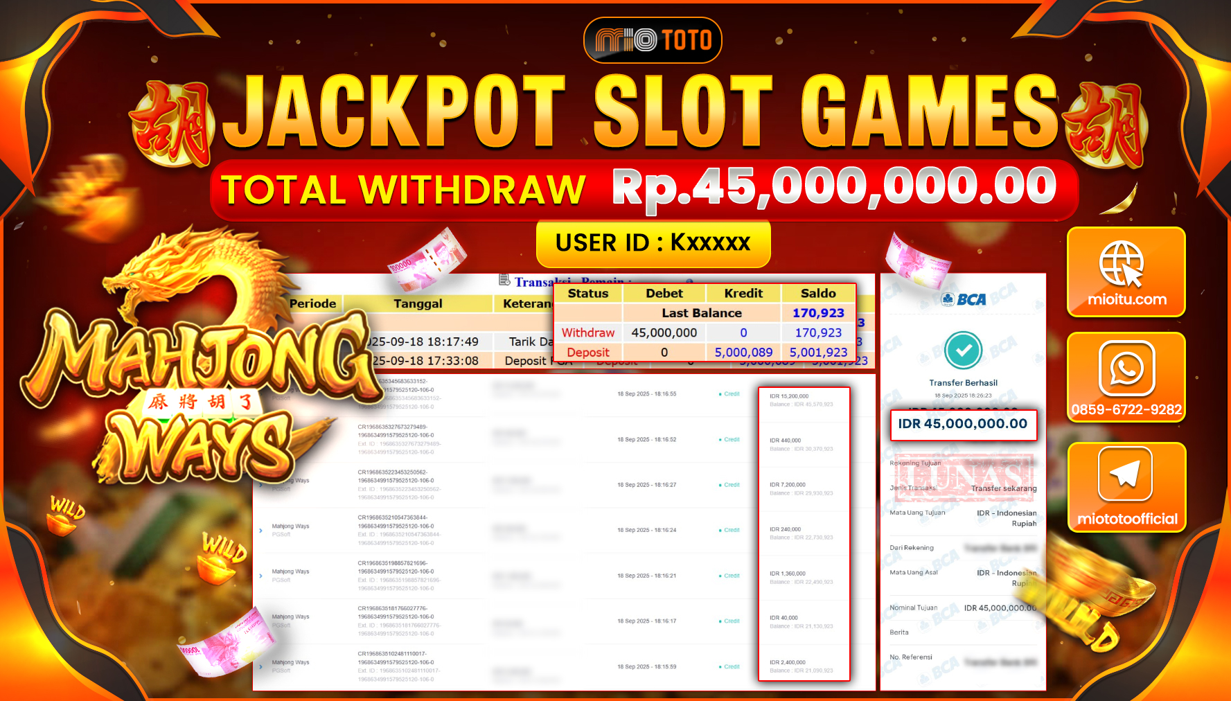 JACKPOT SLOT MAHJONG WAYS Rp.45,000,000 DI BAYAR TUNAI !!!