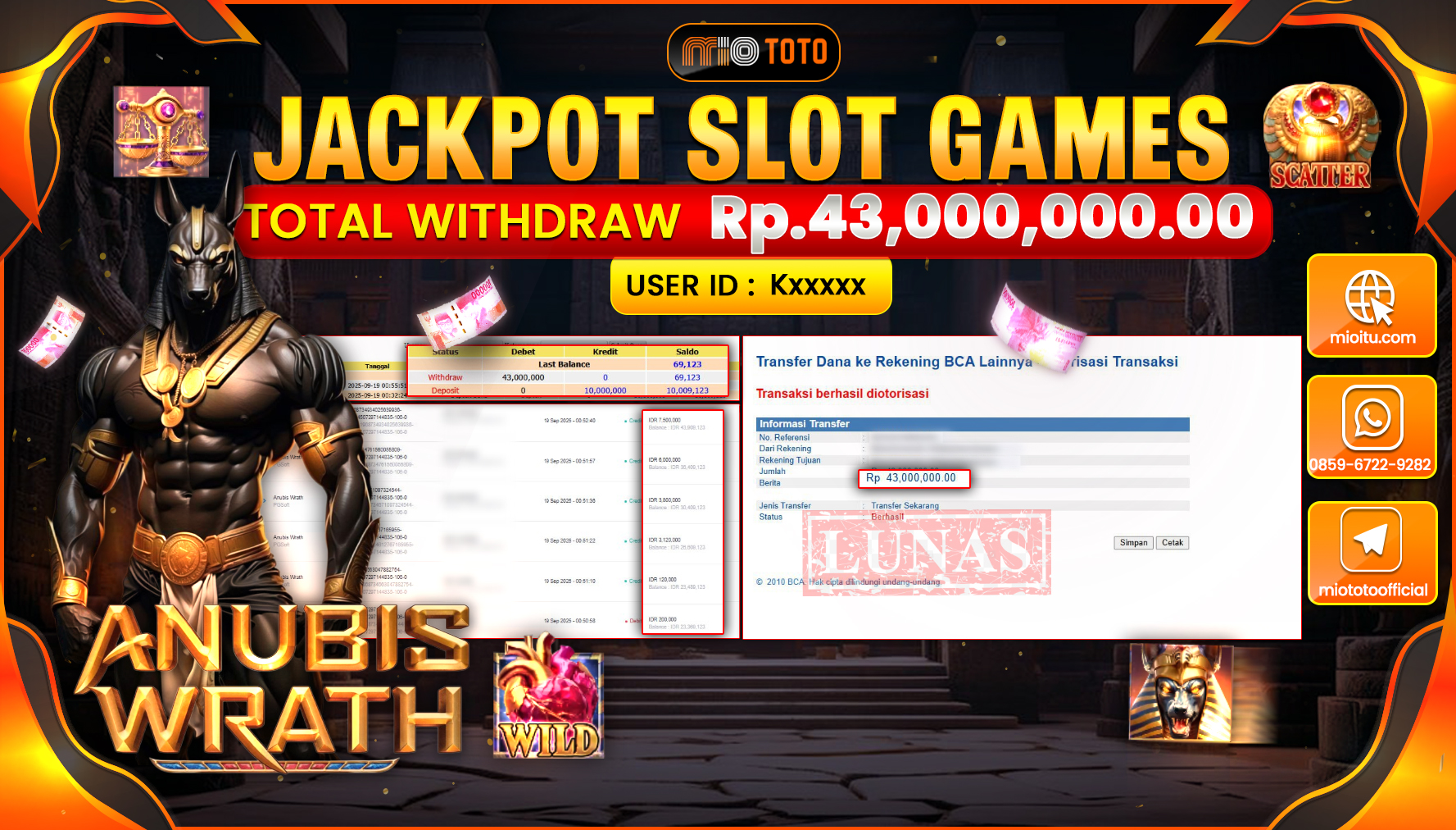 JACKPOT SLOT ANUBIS WRATH Rp43,000,000 DI BAYAR TUNAI !!!