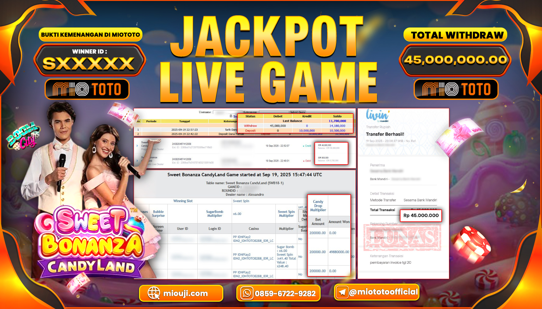 JACKPOT LIVE GAME SWEET BONANZA CANDY LAND Rp.45,000,000 DI BAYAR TUNAI !!!