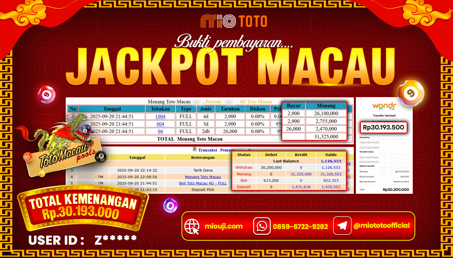JACKPOT TOGEL TOTO MACAU 4D POOLS Rp.30,200,000 DI BAYAR TUNAI !!!