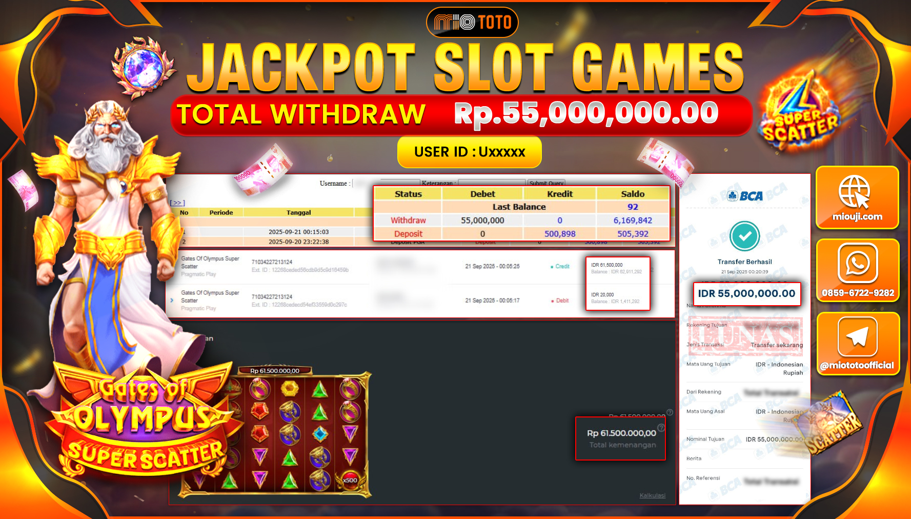 JACKPOT SLOT GATES OF OLYMPUS Rp.55,000,000 DI BAYAR TUNAI !!!