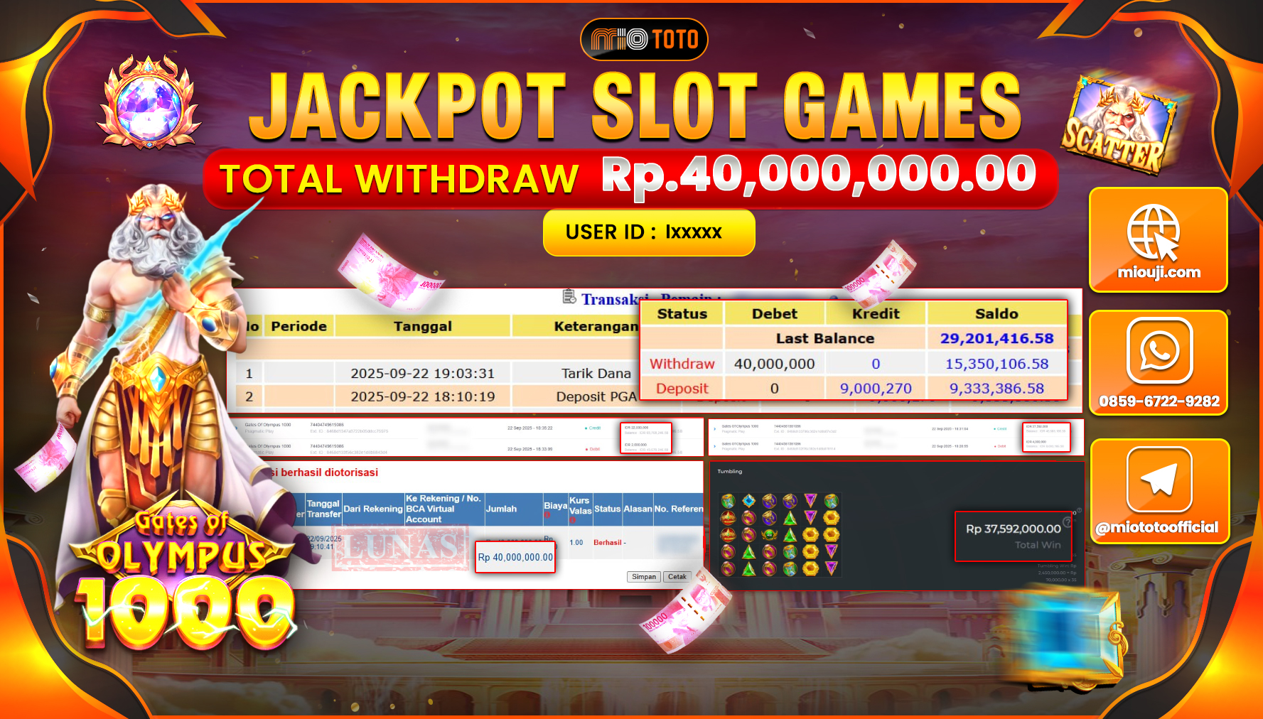 JACKPOT SLOT GATES OF OLYMPUS 1000 Rp.40,000,000 DI BAYAR TUNAI !!!