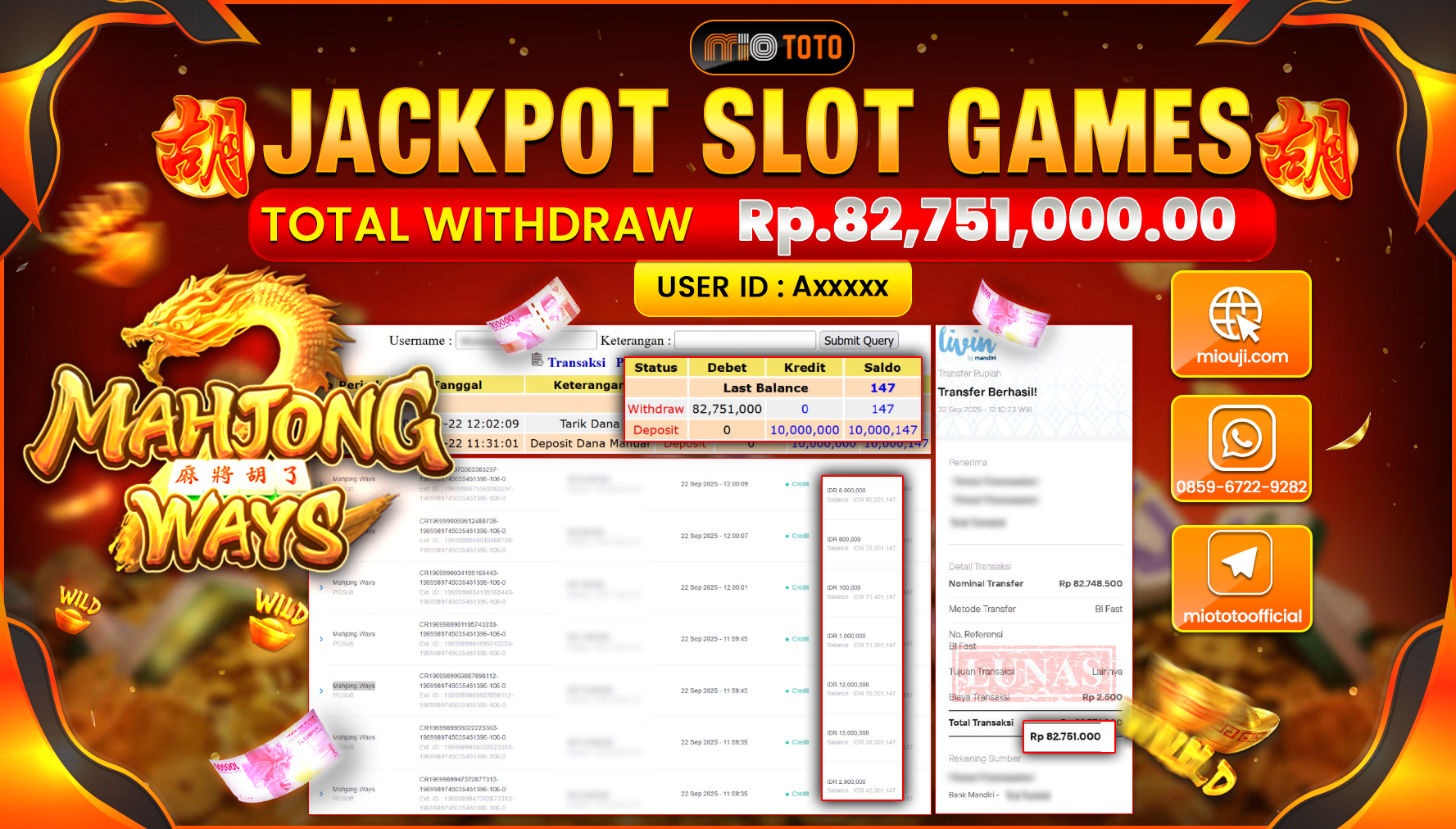 JACKPOT SLOT MAHJONG WAYS Rp.82,751,000 DI BAYAR TUNAI !!!