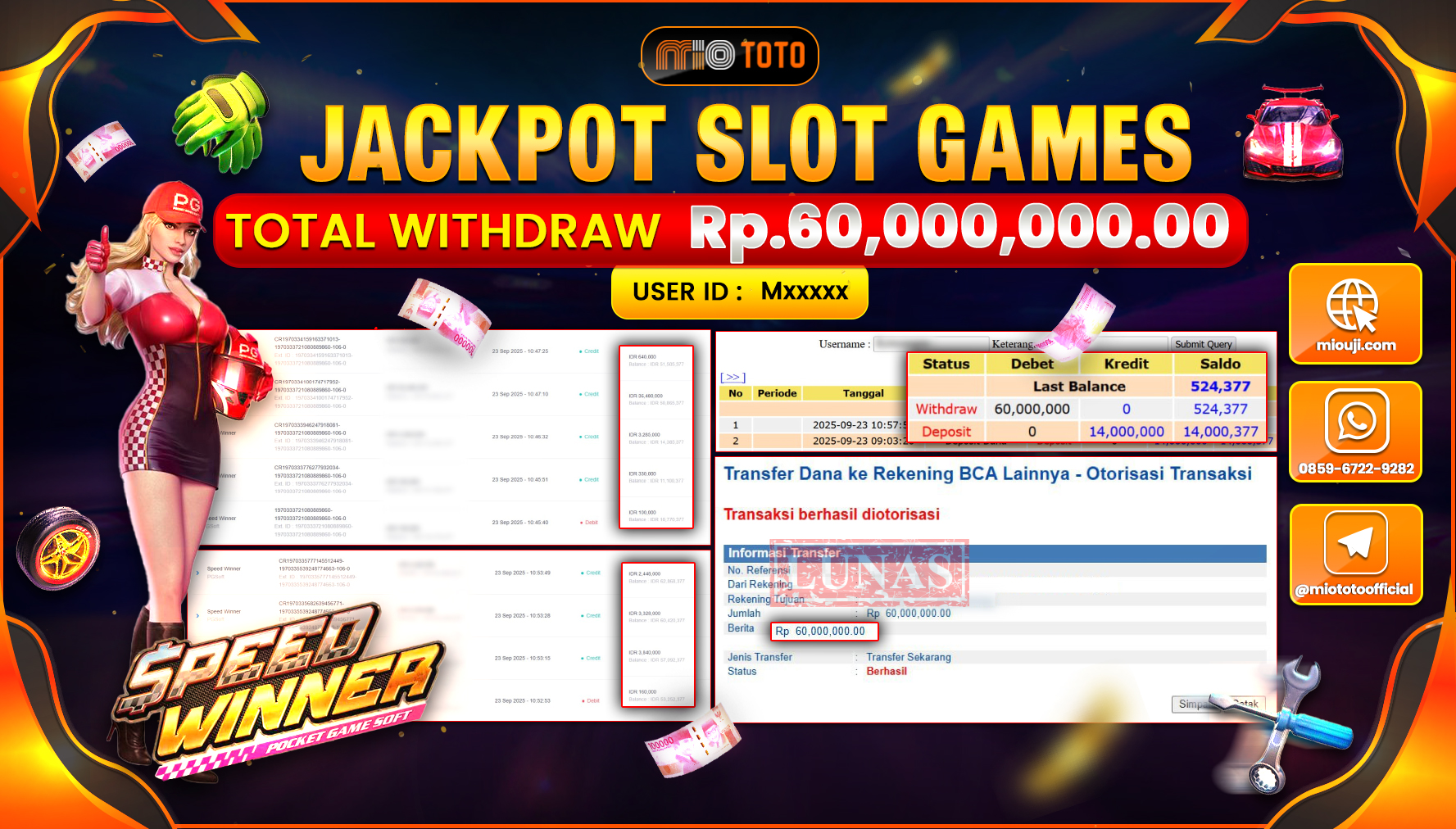 JACKPOT SLOT SPEED WINNER Rp60,000,000 DI BAYAR TUNAI !!!