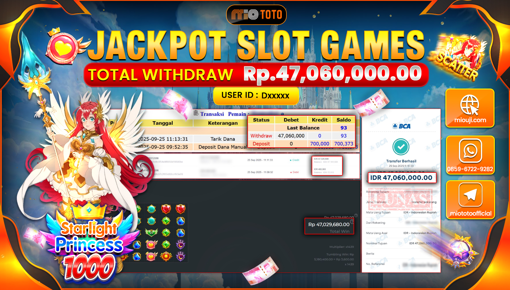 JACKPOT SLOT STARLIGHT PRINCESS 1000 Rp47,060,000 DI BAYAR TUNAI !!!