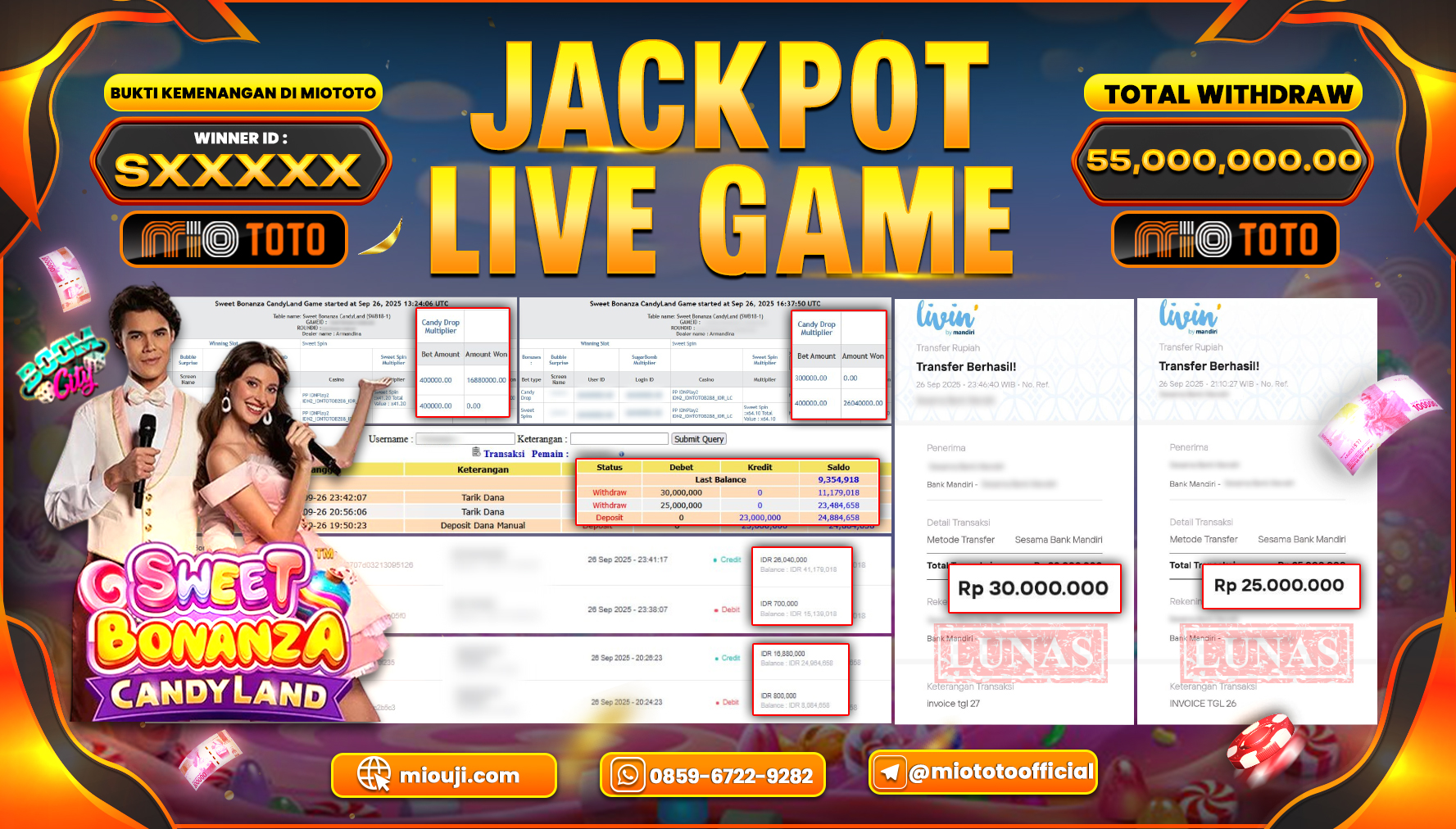 JACKPOT LIVE GAME SWEET BONANZA CANDY LAND Rp.55,000,000 DI BAYAR TUNAI !!!
