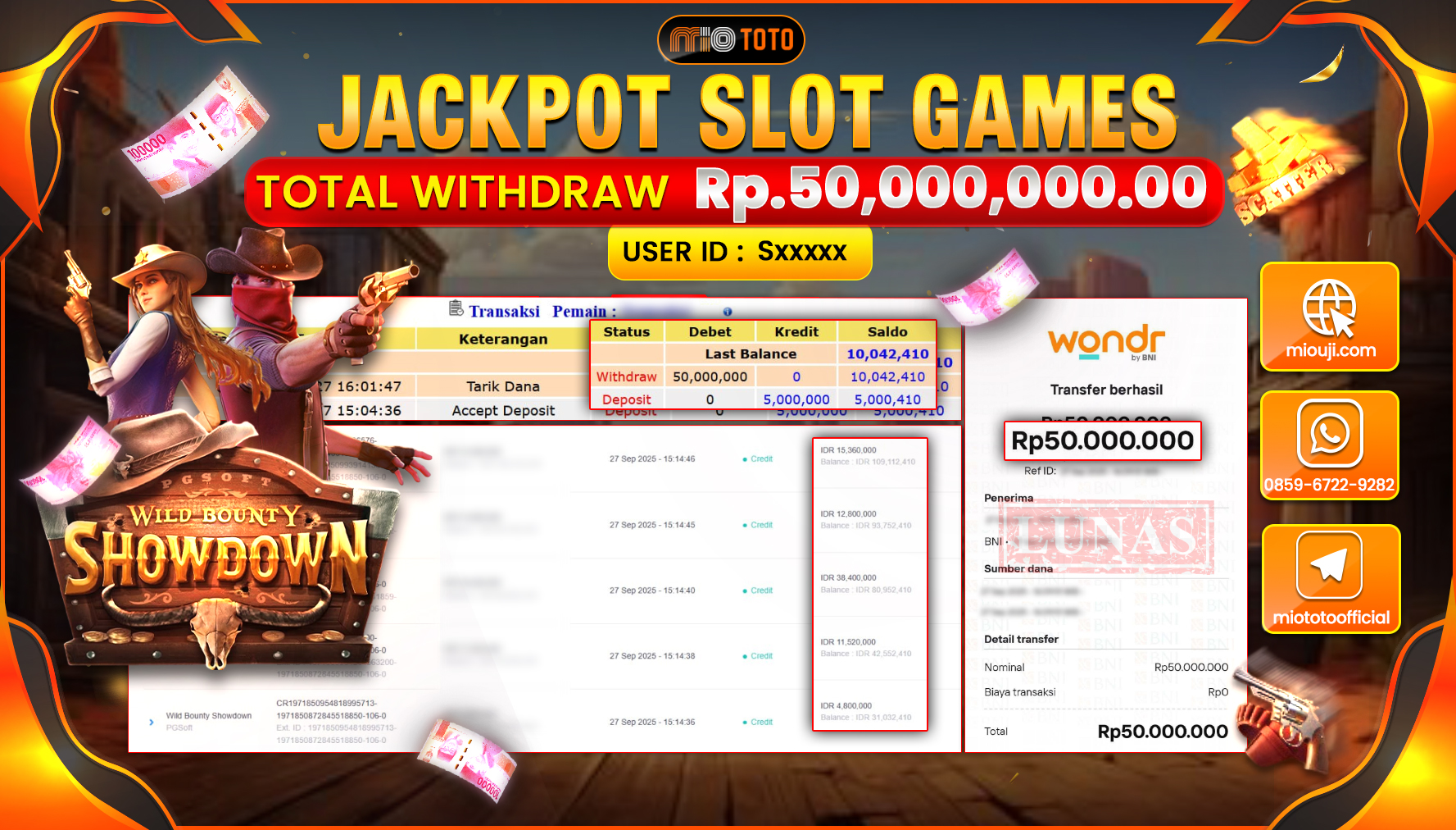 JACKPOT SLOT WILD BOUNTY SHOWDOWN Rp50,000,000 DI BAYAR TUNAI !!!