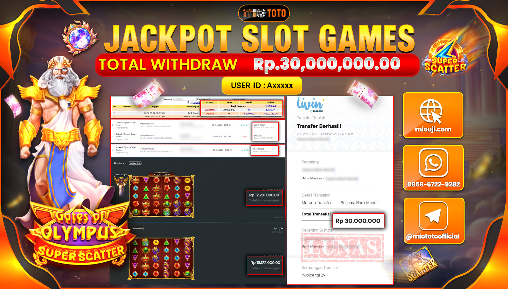 JACKPOT SLOT GATES OF OLYMPUS Rp.30,000,000 DI BAYAR TUNAI !!!