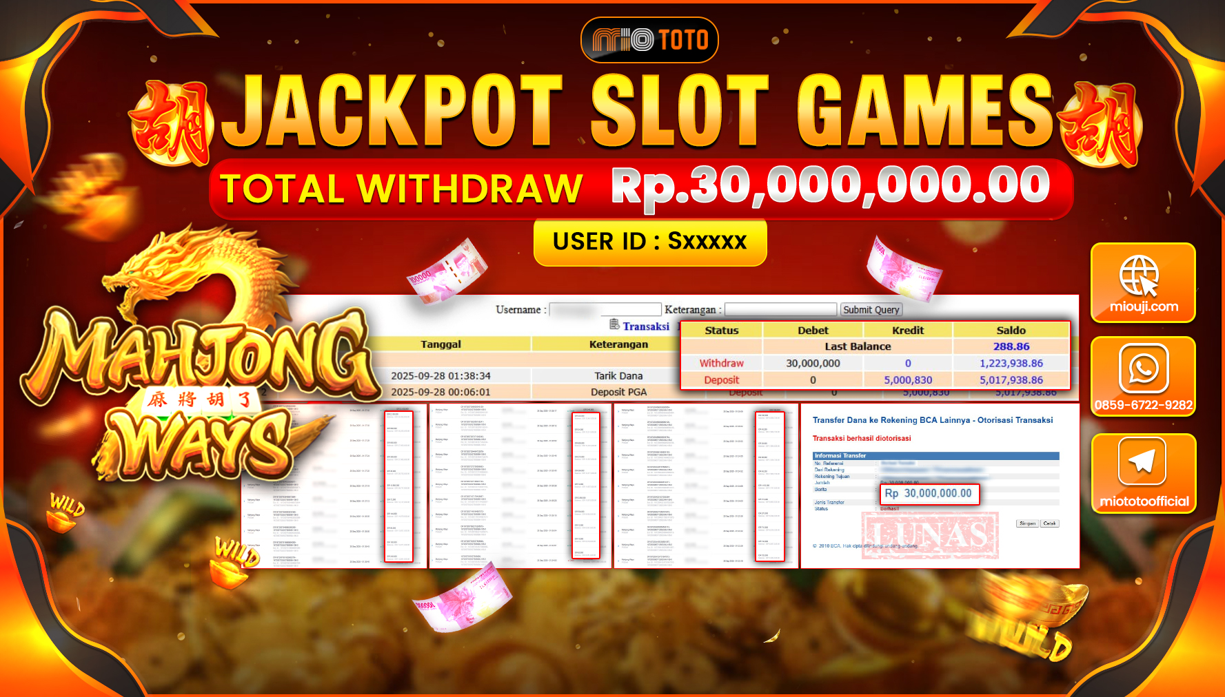 JACKPOT SLOT MAHJONG WAYS Rp.30,000,000 DI BAYAR TUNAI !!!