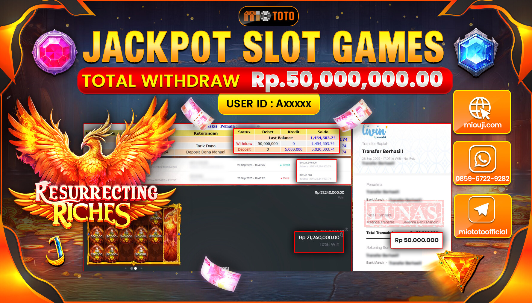 JACKPOT SLOT RESURRECTING RICHES Rp50,000,000 DI BAYAR TUNAI !!!