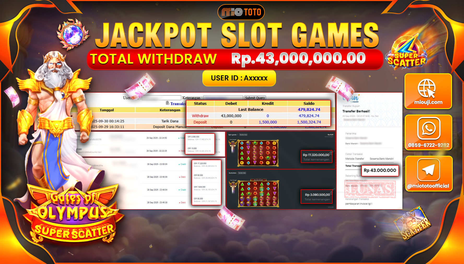 JACKPOT SLOT GATES OF OLYMPUS SUPER SCATTER Rp.43,000,000 DI BAYAR TUNAI !!!