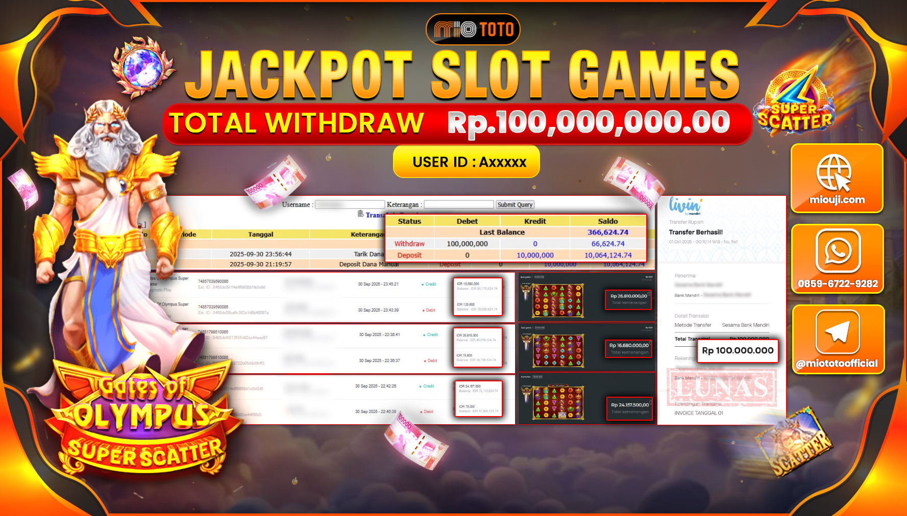 JACKPOT SLOT GATES OF OLYMPUS Rp.100,000,000 DI BAYAR TUNAI !!!