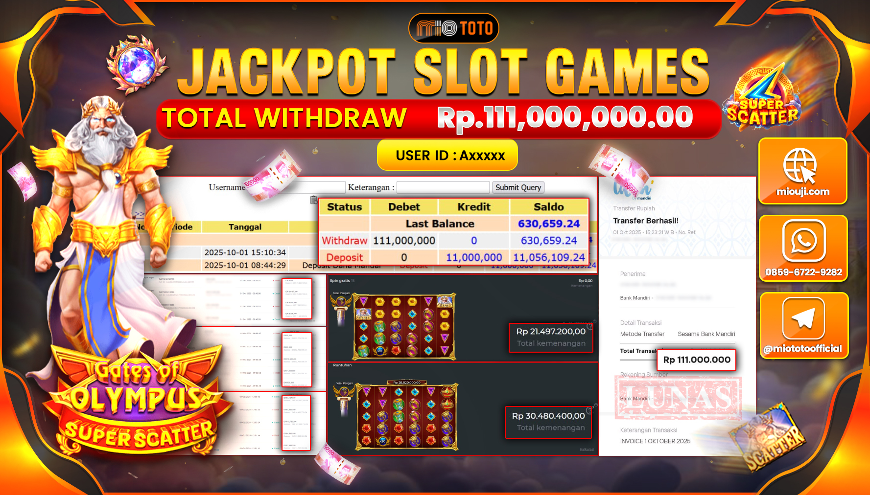 JACKPOT SLOT GATES OF OLYMPUS SUPER SCATTER Rp.111,000,000 DI BAYAR TUNAI !!!