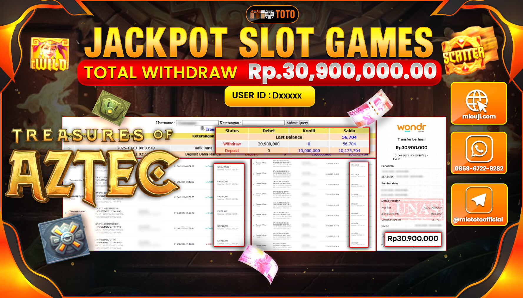 JACKPOT SLOT TREASURE OF AZTEC Rp.30,900,000 DI BAYAR TUNAI !!!
