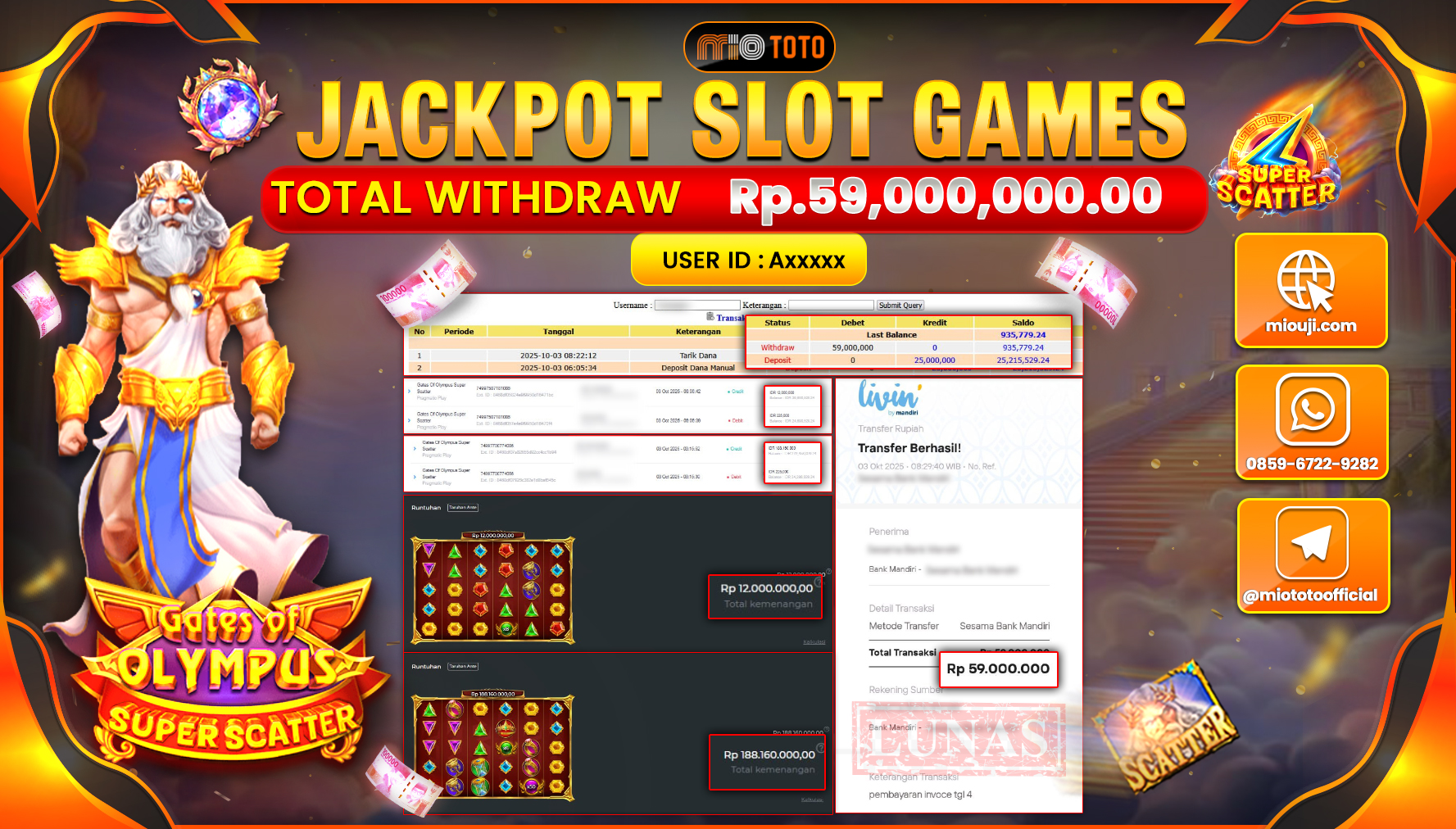 JACKPOT SLOT GATES OF OLYMPUS SUPER SCATTER Rp.59,000,000 DI BAYAR TUNAI !!!