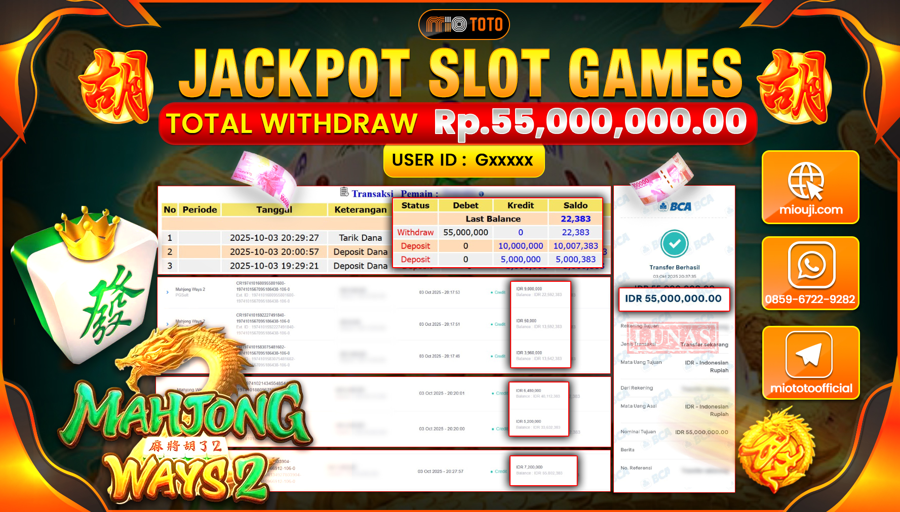 JACKPOT SLOT MAHJONG WAYS 2 Rp.55,000000 DI BAYAR TUNAI !!!