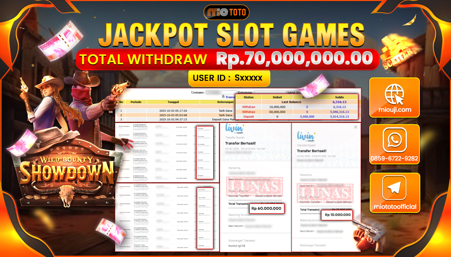 JACKPOT SLOT WILD BOUNTY SHOWDOWN Rp70,000,000 DI BAYAR TUNAI !!!