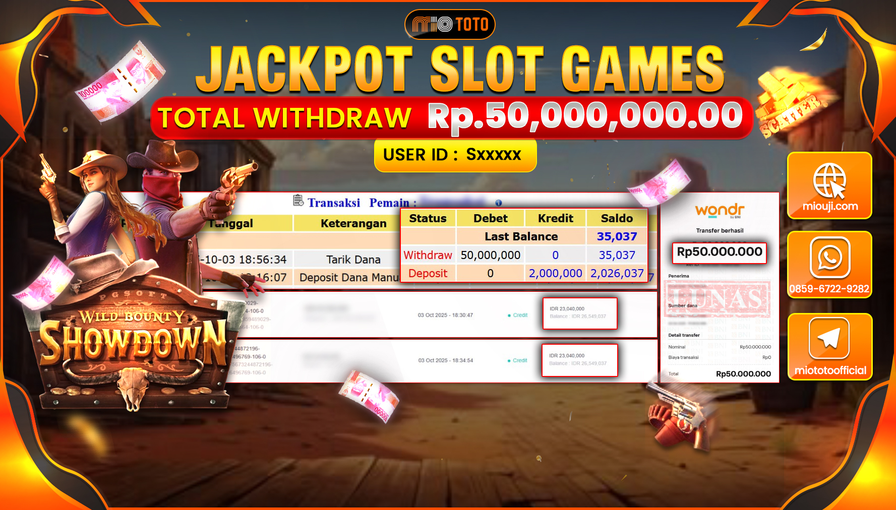 JACKPOT SLOT WILD BOUNTY SHOWDOWN Rp50,000,000 DI BAYAR TUNAI !!!