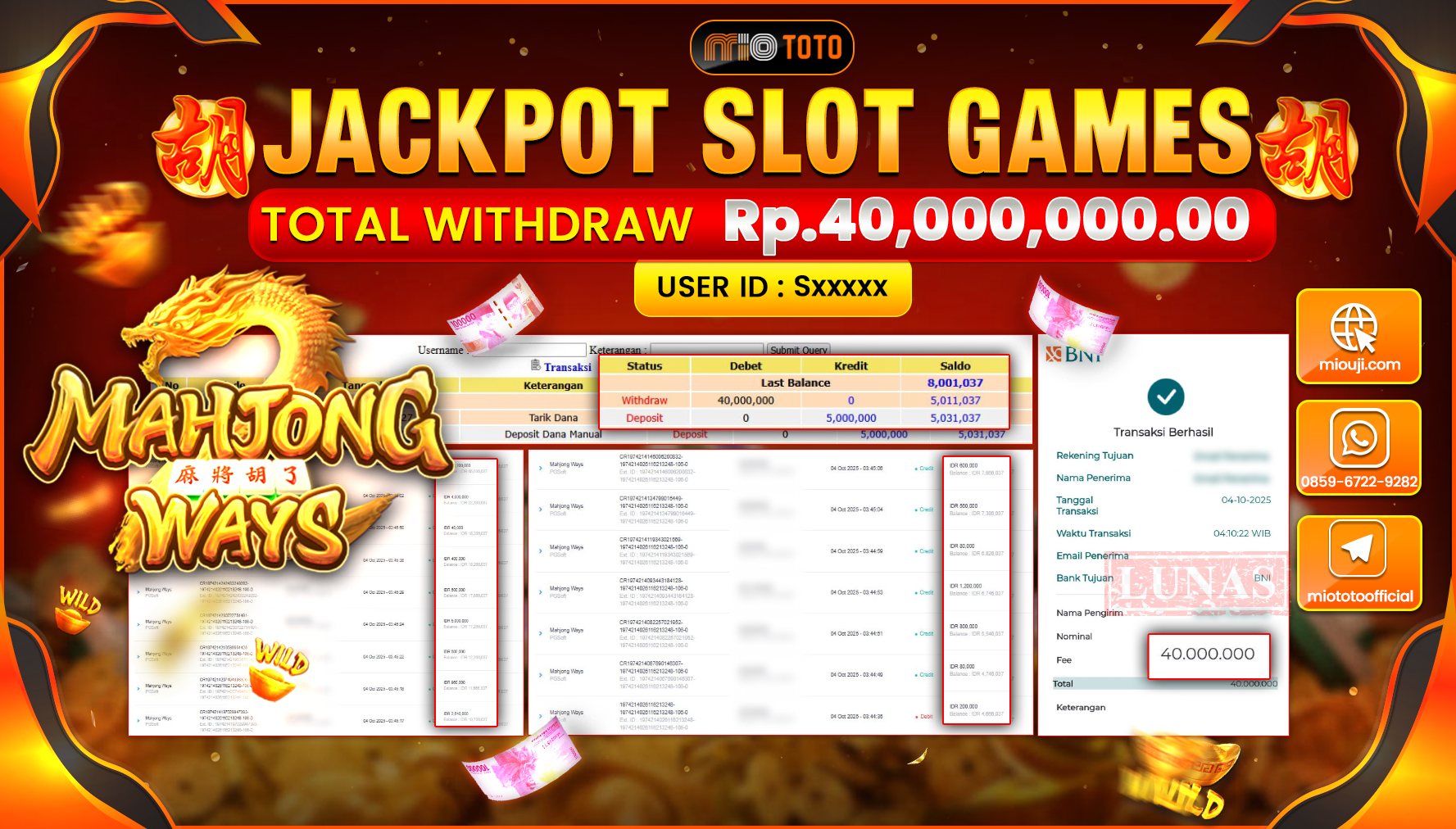 JACKPOT SLOT MAHJONG WAYS Rp.40,000,000 DI BAYAR TUNAI !!!