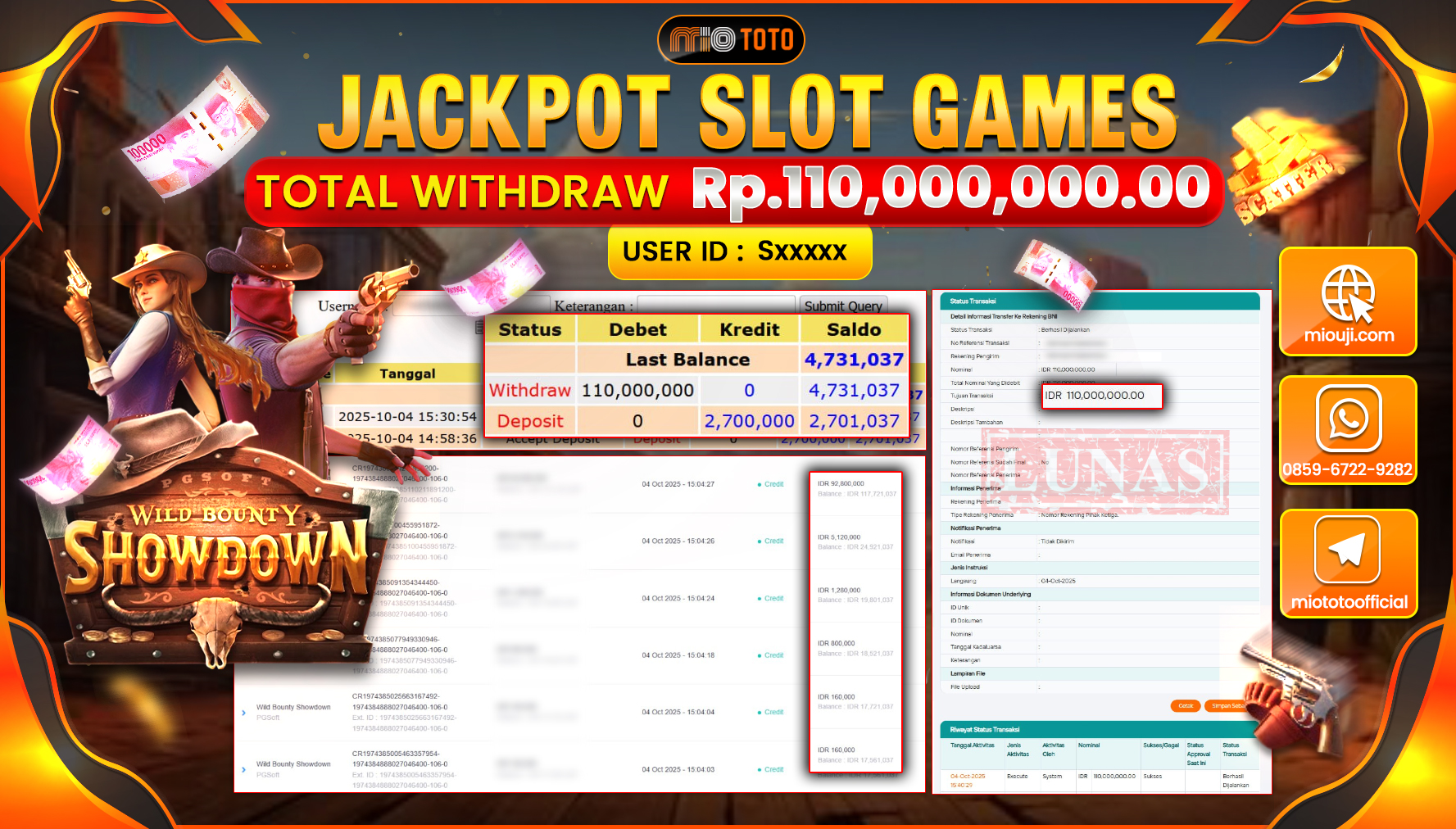 JACKPOT SLOT WILD BOUNTY SHOWDOWN Rp110,000,000 DI BAYAR TUNAI !!!