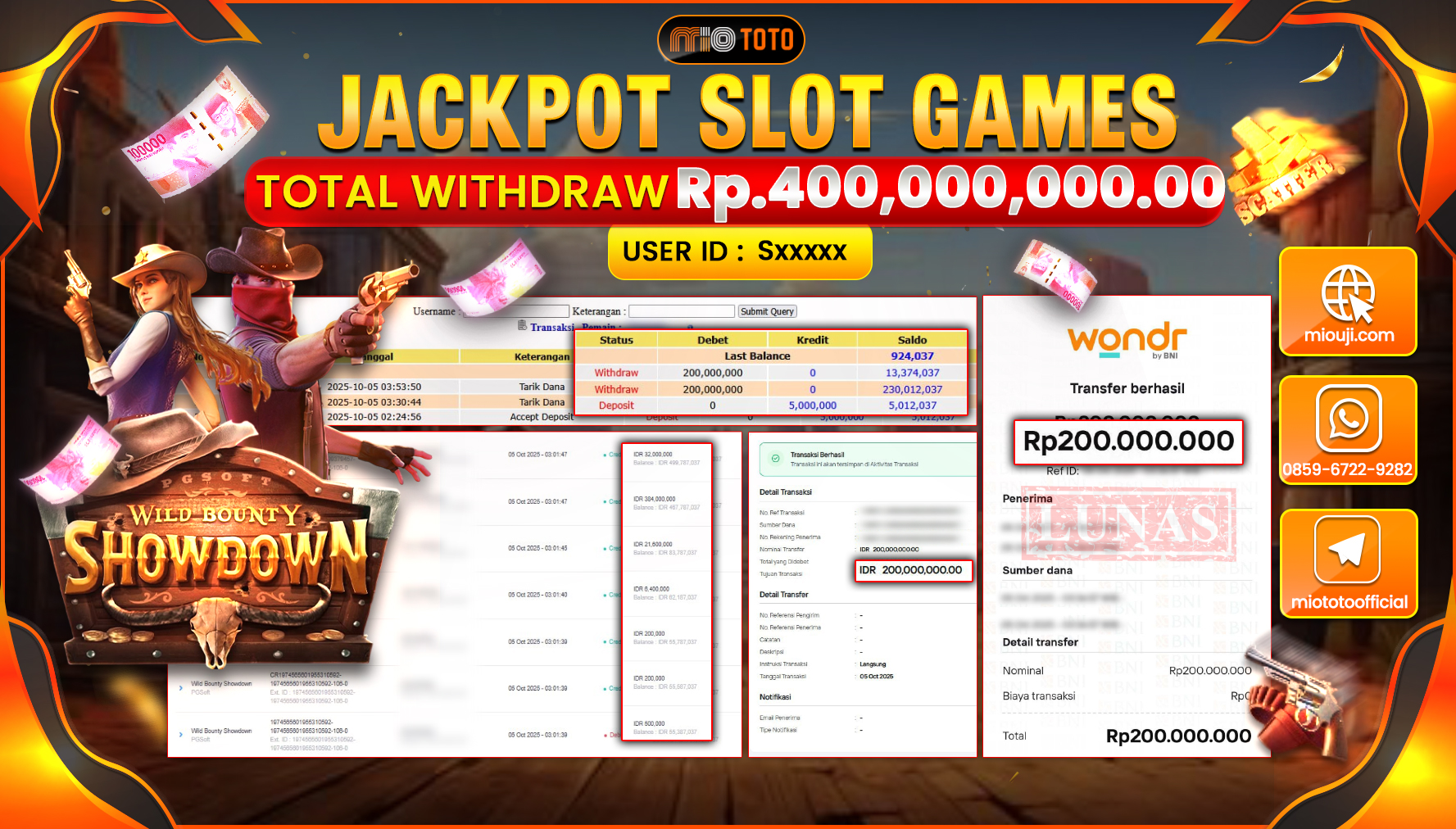 JACKPOT SLOT WILD BOUNTY SHOWDOWN Rp400,000,000 DI BAYAR TUNAI !!!