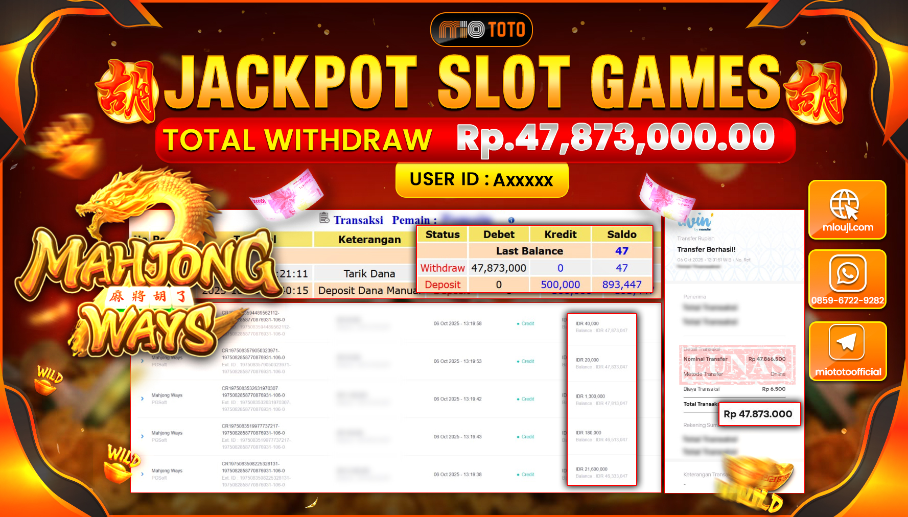JACKPOT SLOT MAHJONG WAYS Rp.47,873,000 DI BAYAR TUNAI !!!