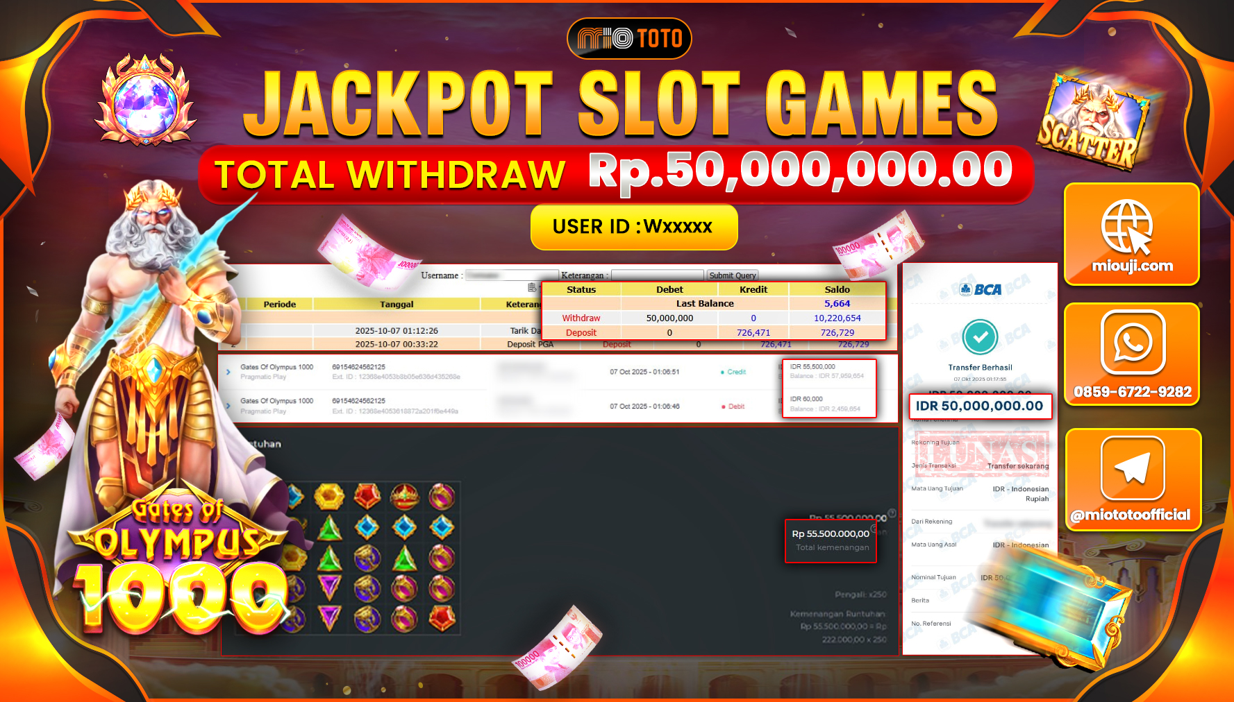 JACKPOT SLOT GATES OF OLYMPUS 1000 Rp.50,000,000 DI BAYAR TUNAI !!!