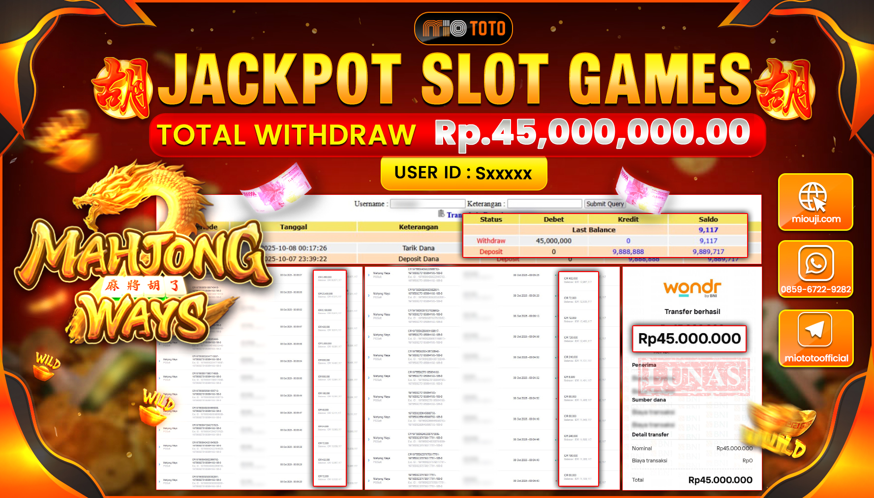 JACKPOT SLOT MAHJONG WAYS Rp.45,000,000 DI BAYAR TUNAI !!!