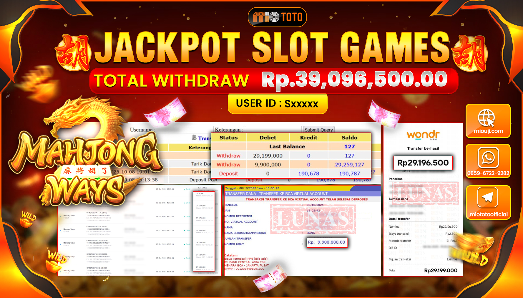 JACKPOT SLOT MAHJONG WAYS Rp.39,096,500 DI BAYAR TUNAI !!!