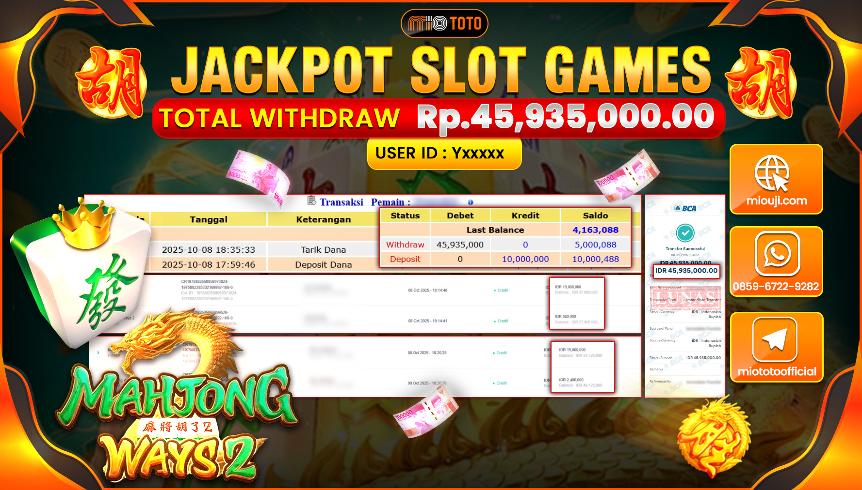 JACKPOT SLOT MAHJONG WAYS 2 Rp.45,935,000 DI BAYAR TUNAI !!!