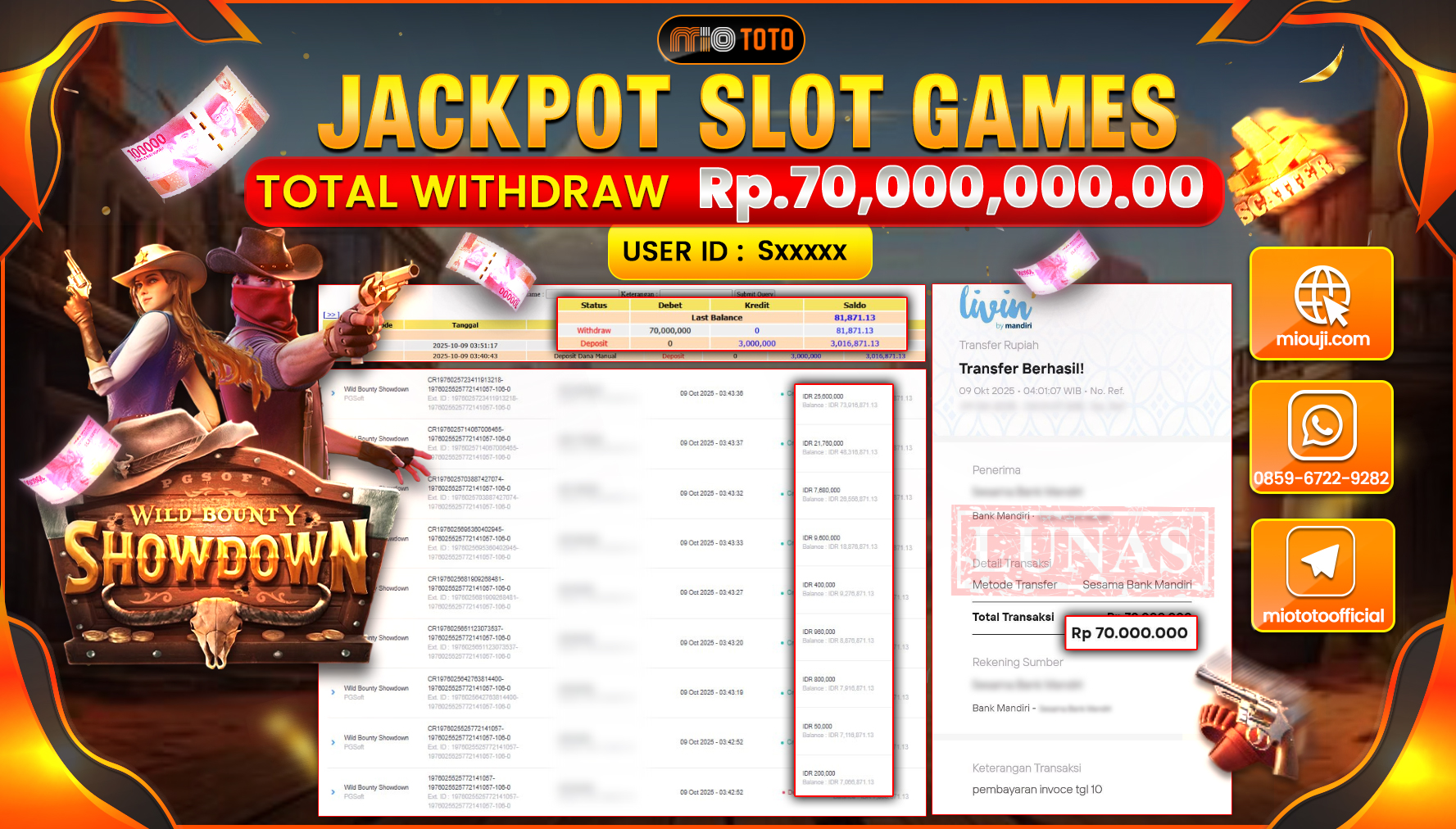 JACKPOT SLOT WILD BOUNTY SHOWDOWN Rp70,000,000 DI BAYAR TUNAI !!!
